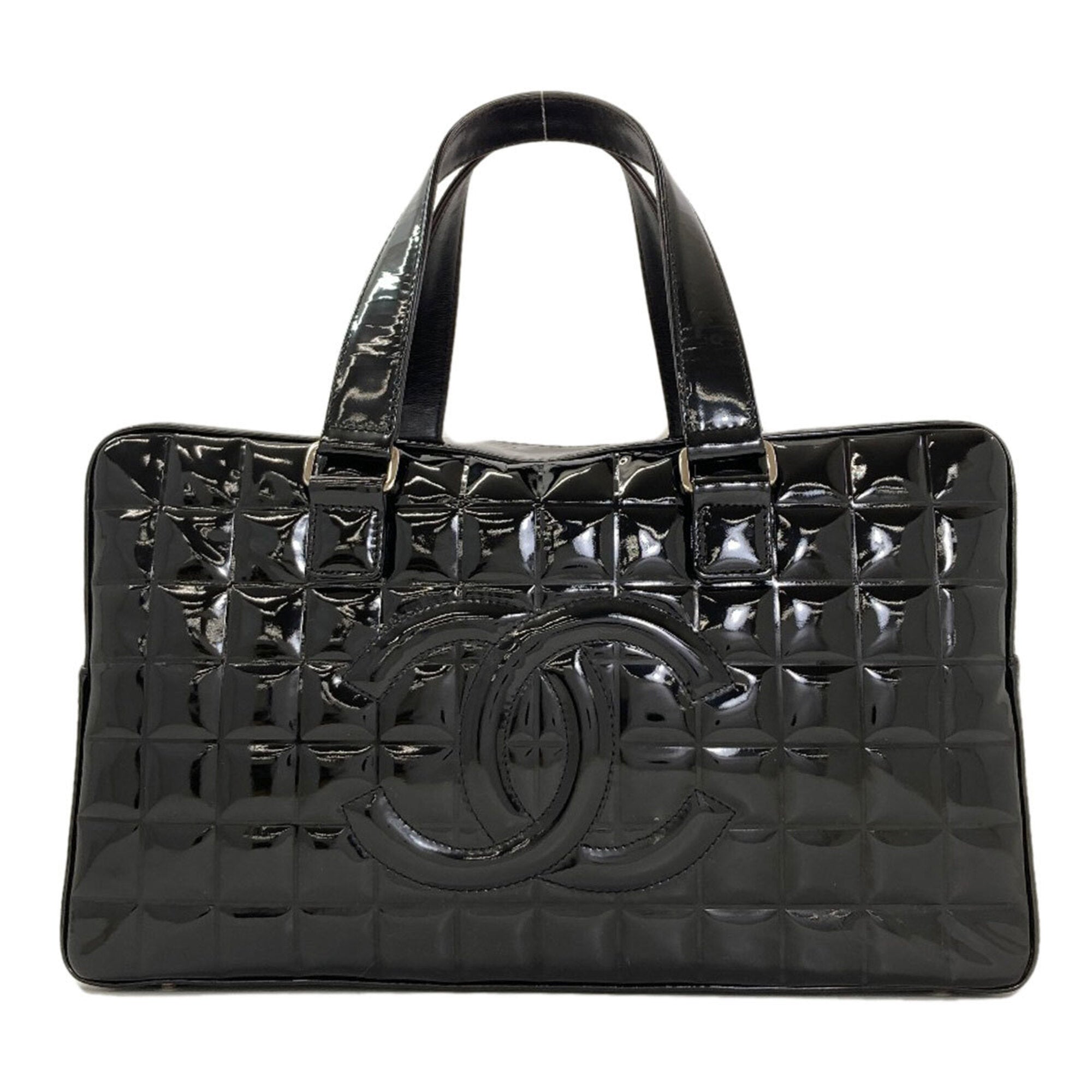 Chanel Chocolate Bar Black Patent Leather Tote Bag (Pre-Owned)