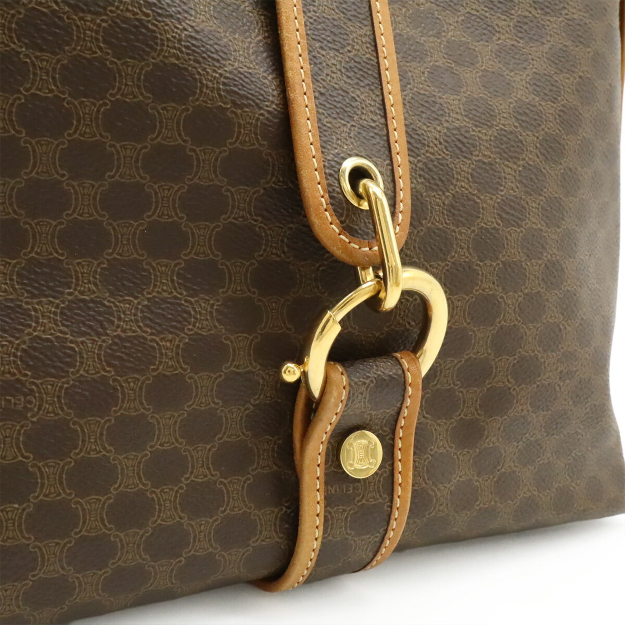 Celine Black Brown Dark Brown Coated Canvas Leather Pochette Shoulder Bag (Pre-Owned)