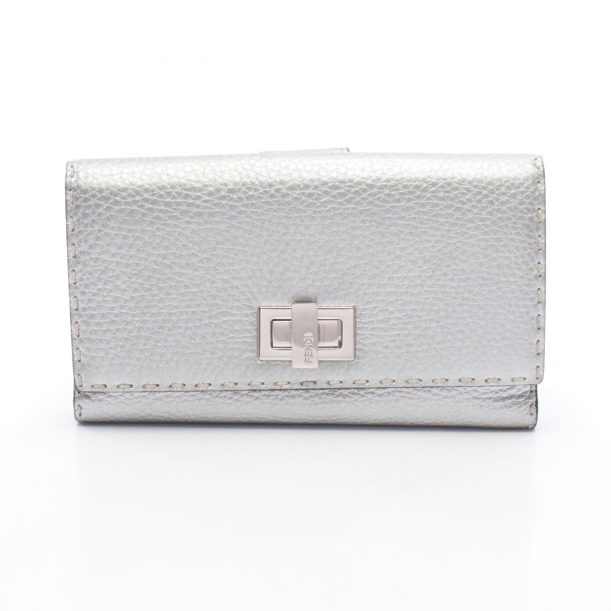 Fendi Silver Leather Long Wallet (Bi-Fold) (Pre-Owned)