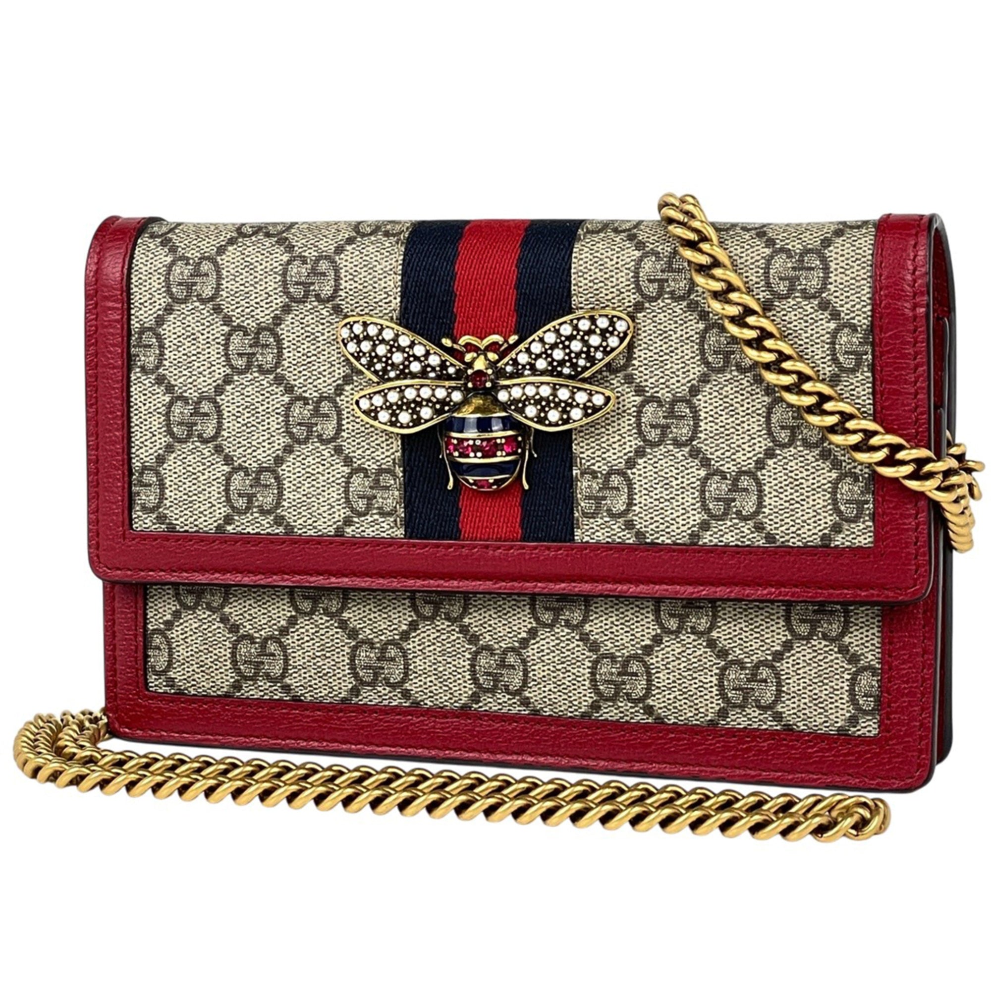 Gucci Beige Red Color Gg Supreme Shoulder Bag (Pre-Owned)
