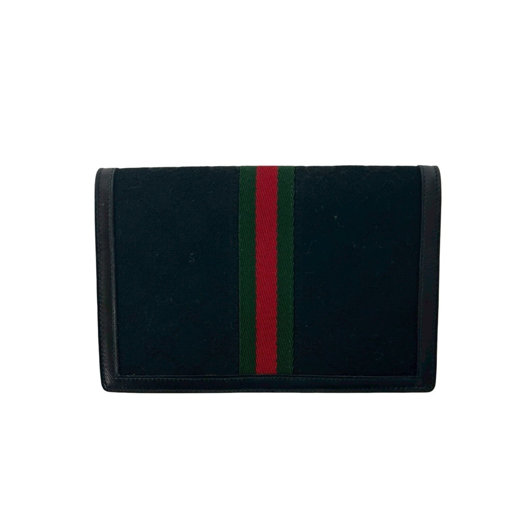Gucci Black Green Red Color Canvas Leather Pouch (Pre-Owned)