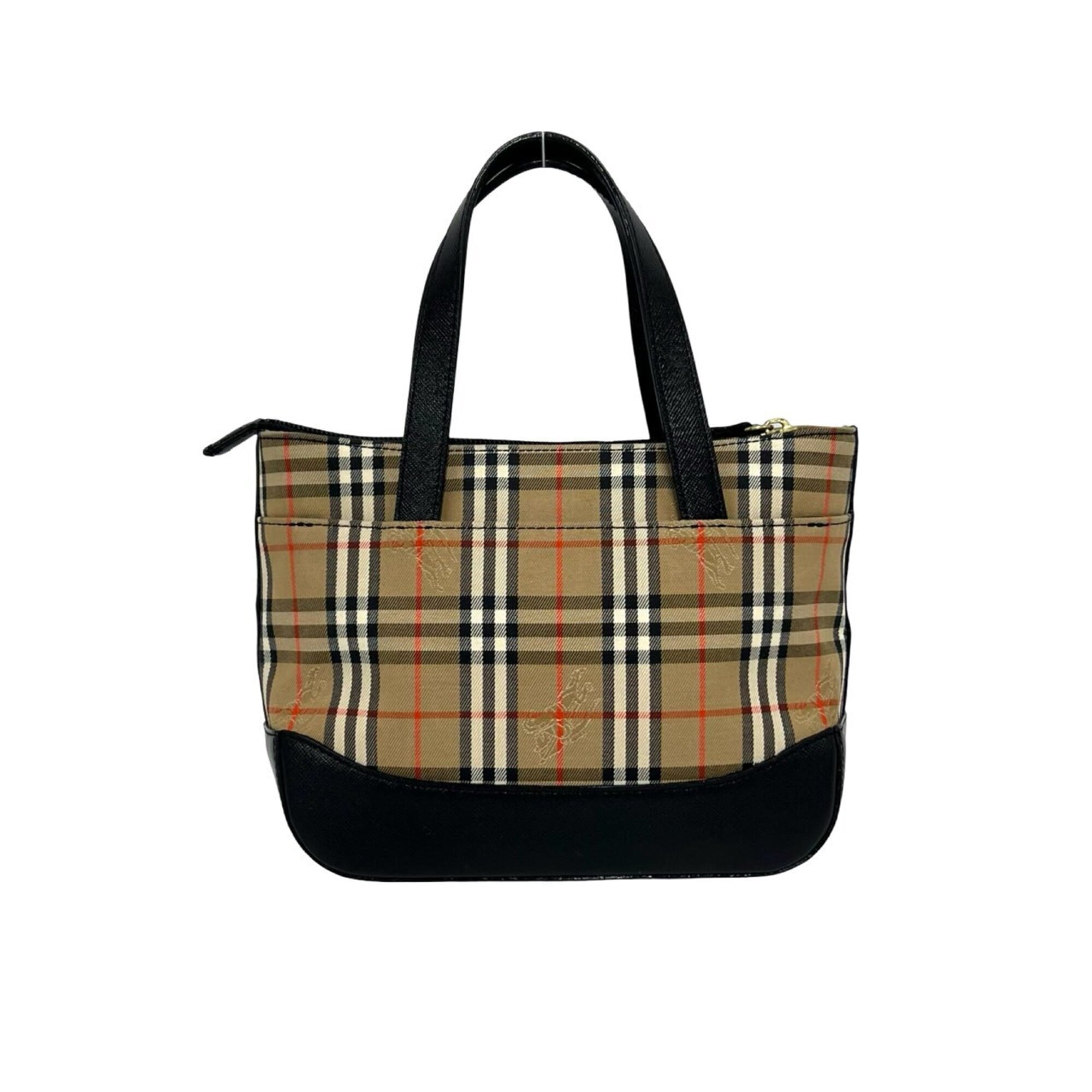 Burberry Beige Black Canvas Leather Handbag Tote Bag (Pre-Owned)