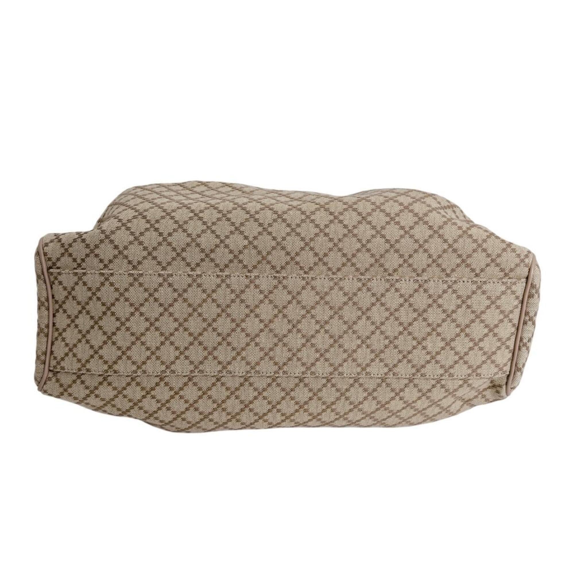 Gucci Beige Beige Brown Brown White Canvas Handbag Tote Bag (Pre-Owned)