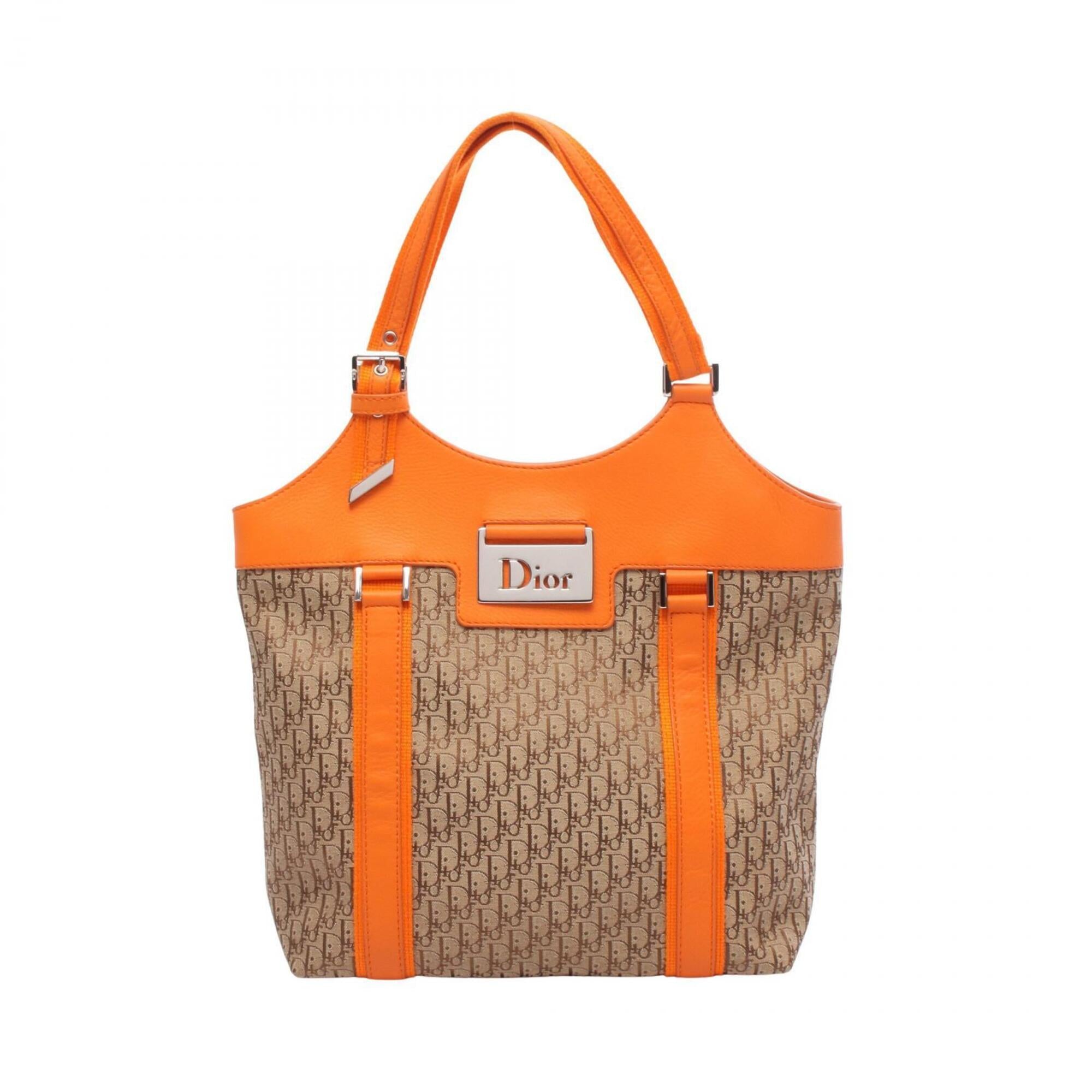Christian Dior Beige Orange Canvas Leather Handbag Tote Bag (Pre-Owned)
