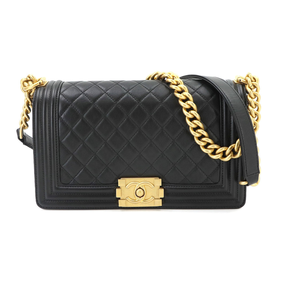 Chanel Black Leather Handbag Shoulder Bag (Pre-Owned)