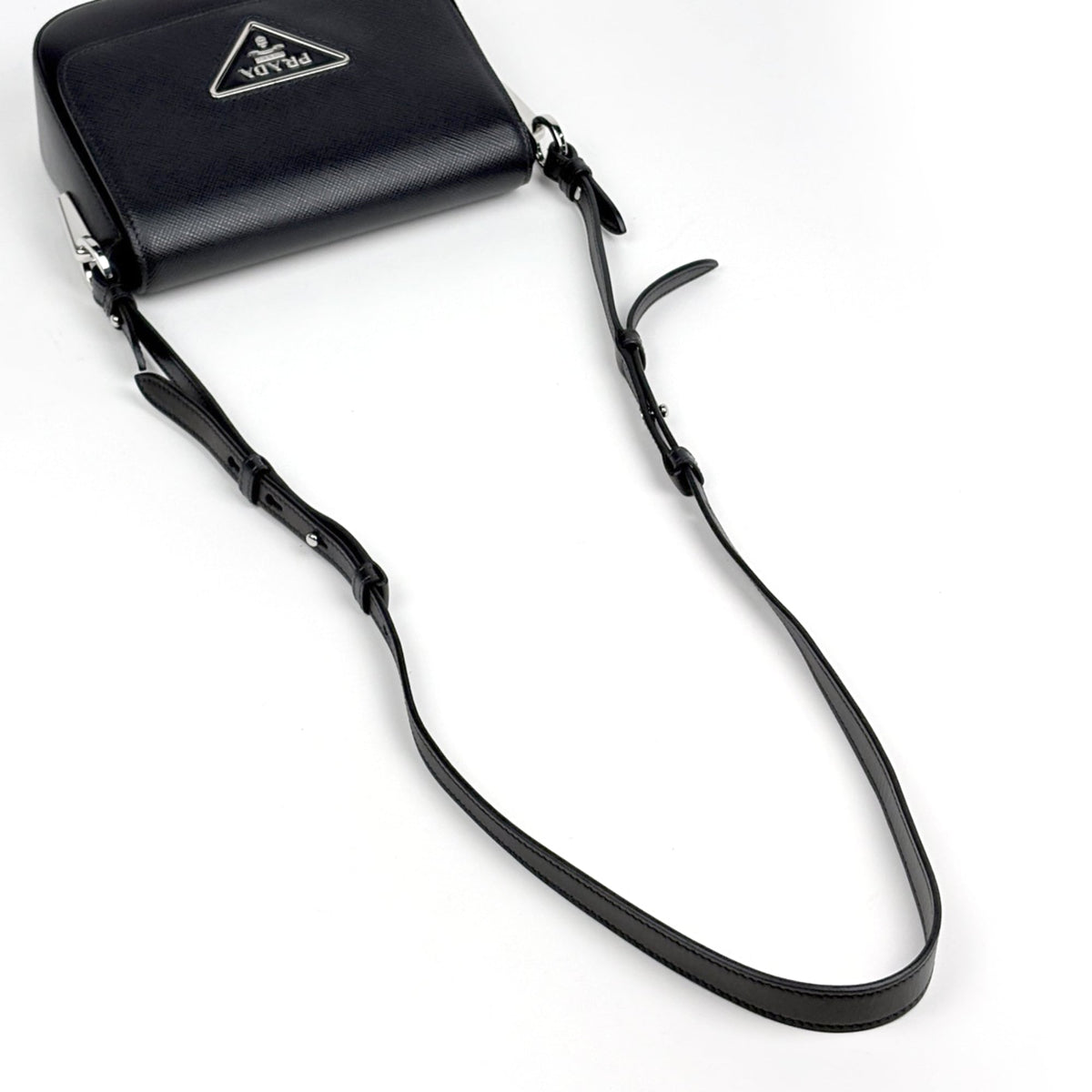 Prada Black Saffiano Triangle Leather Shoulder Bag (Pre-Owned)