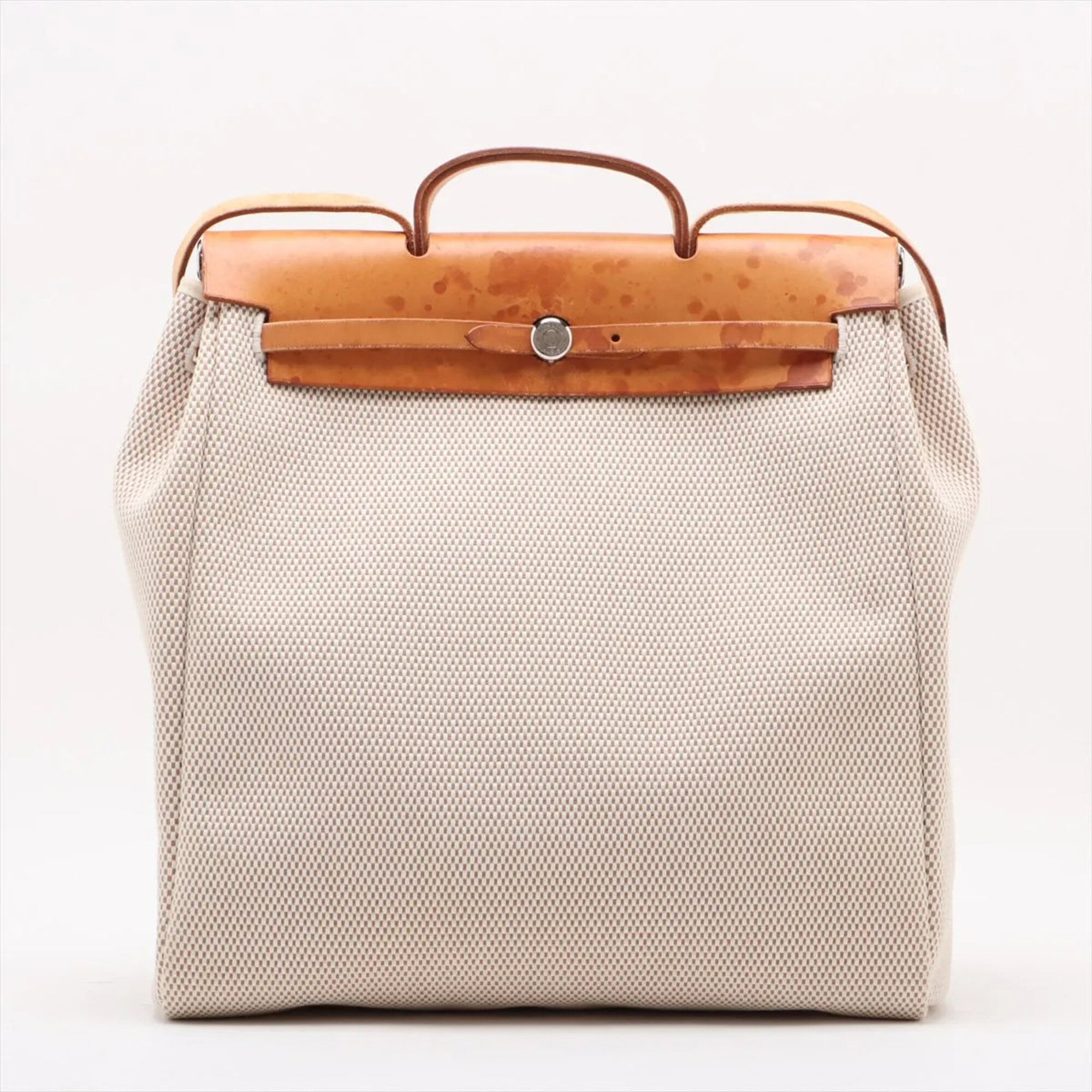 Hermes Beige Canvas Leather Shoulder Bag Tote Bag (Pre-Owned)