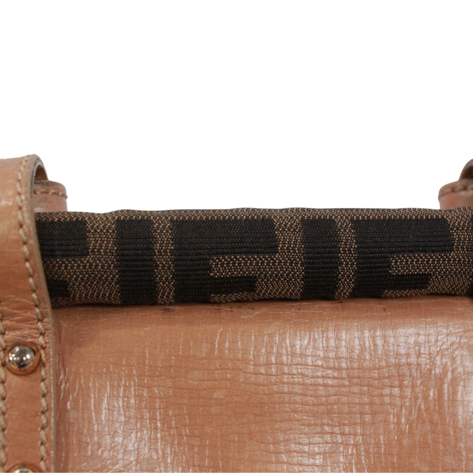 Fendi Beige Brown Canvas Leather Handbag (Pre-Owned)