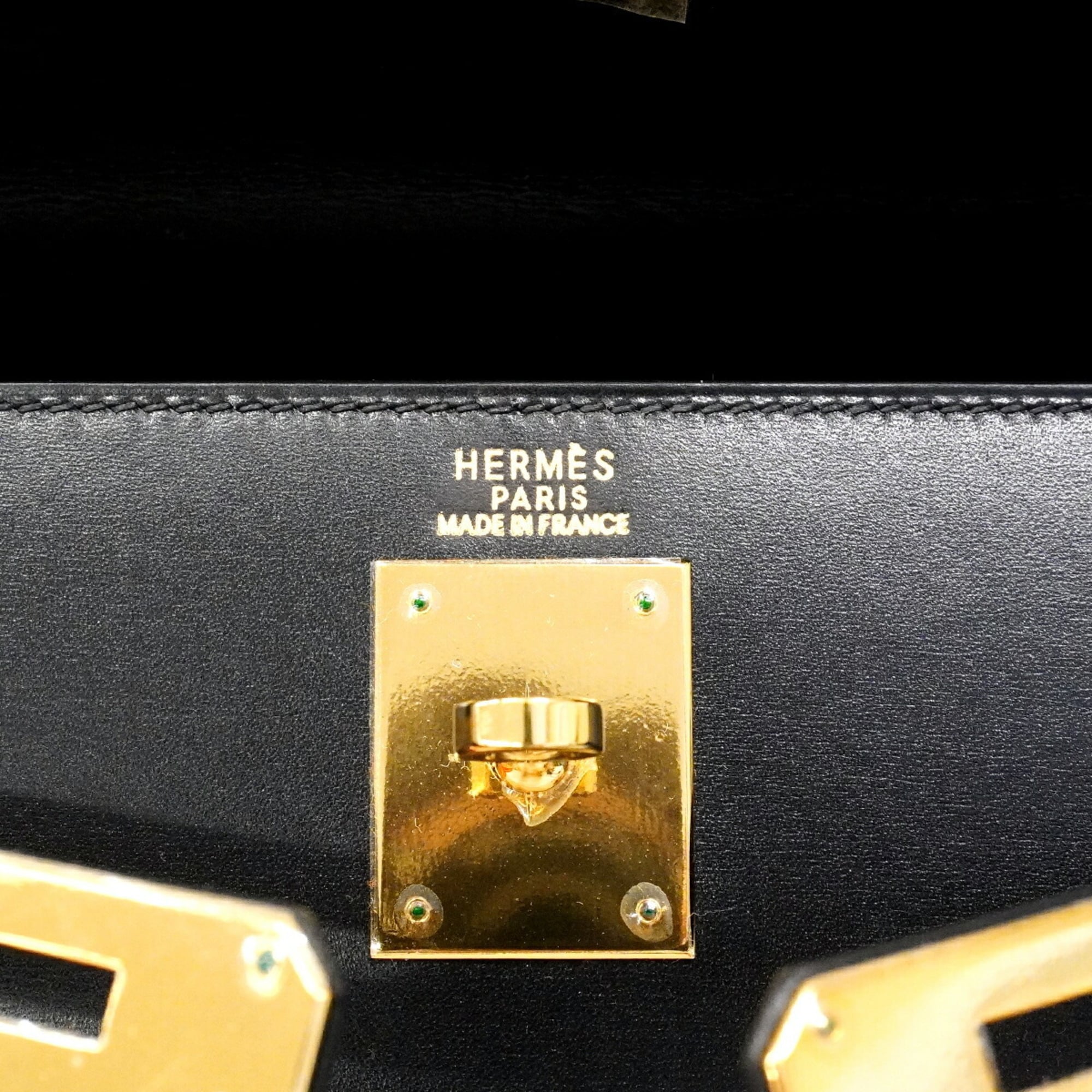 Hermes Black Box Calf Leather Handbag (Pre-Owned)