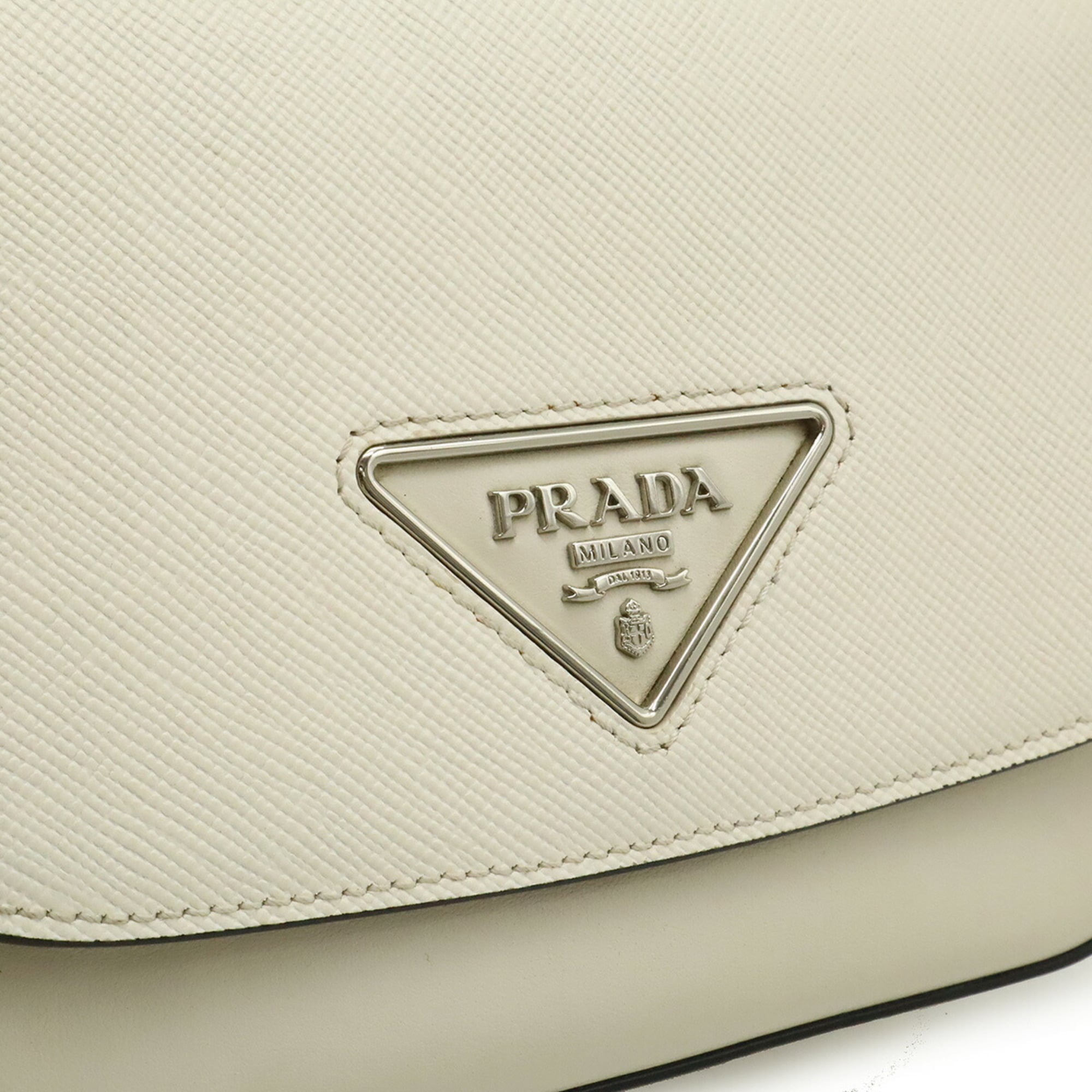 Prada Saffiano Ivory Leather Clutch Bag Pochette (Pre-Owned)