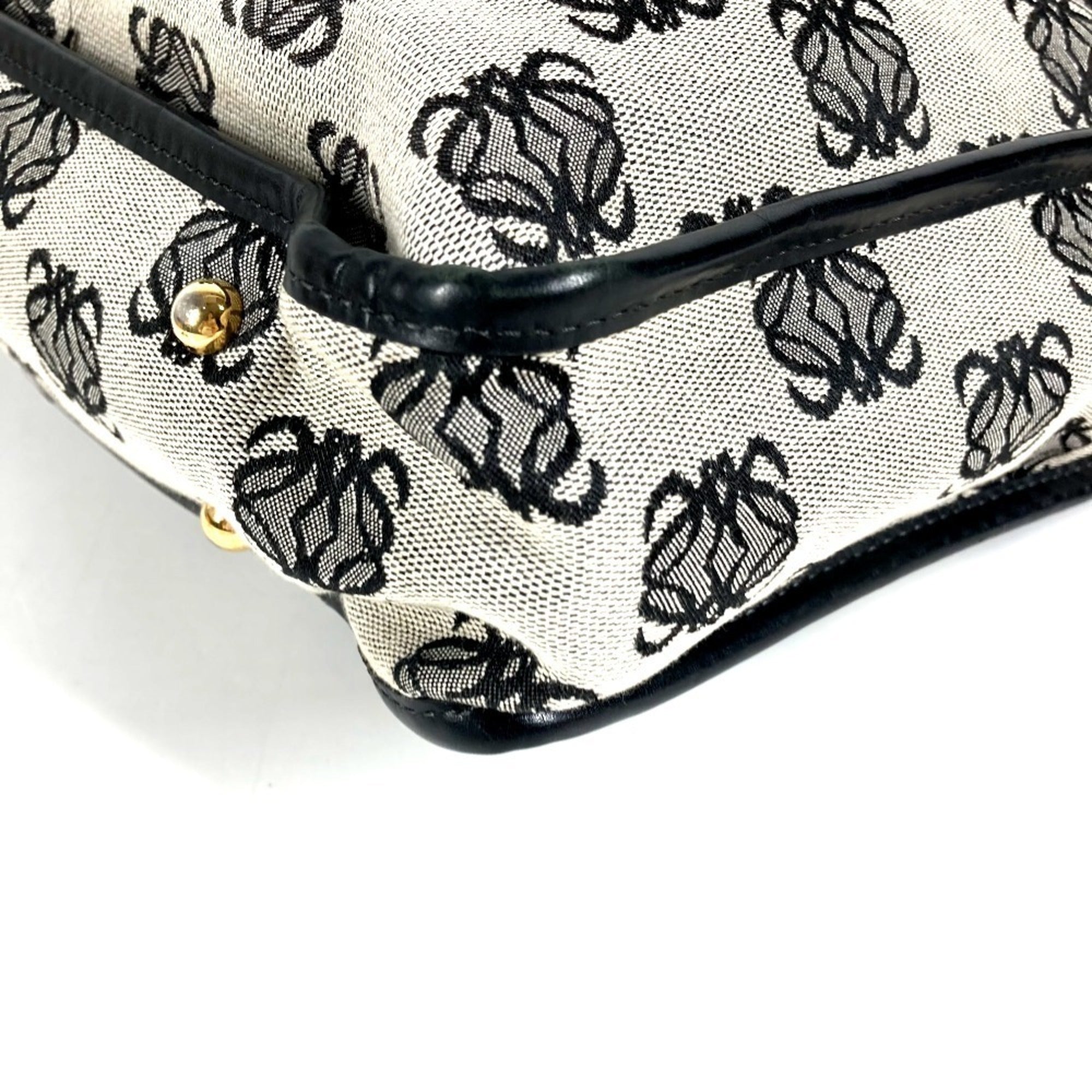 Loewe Black Gray Leather Canvas Shoulder Bag (Pre-Owned)