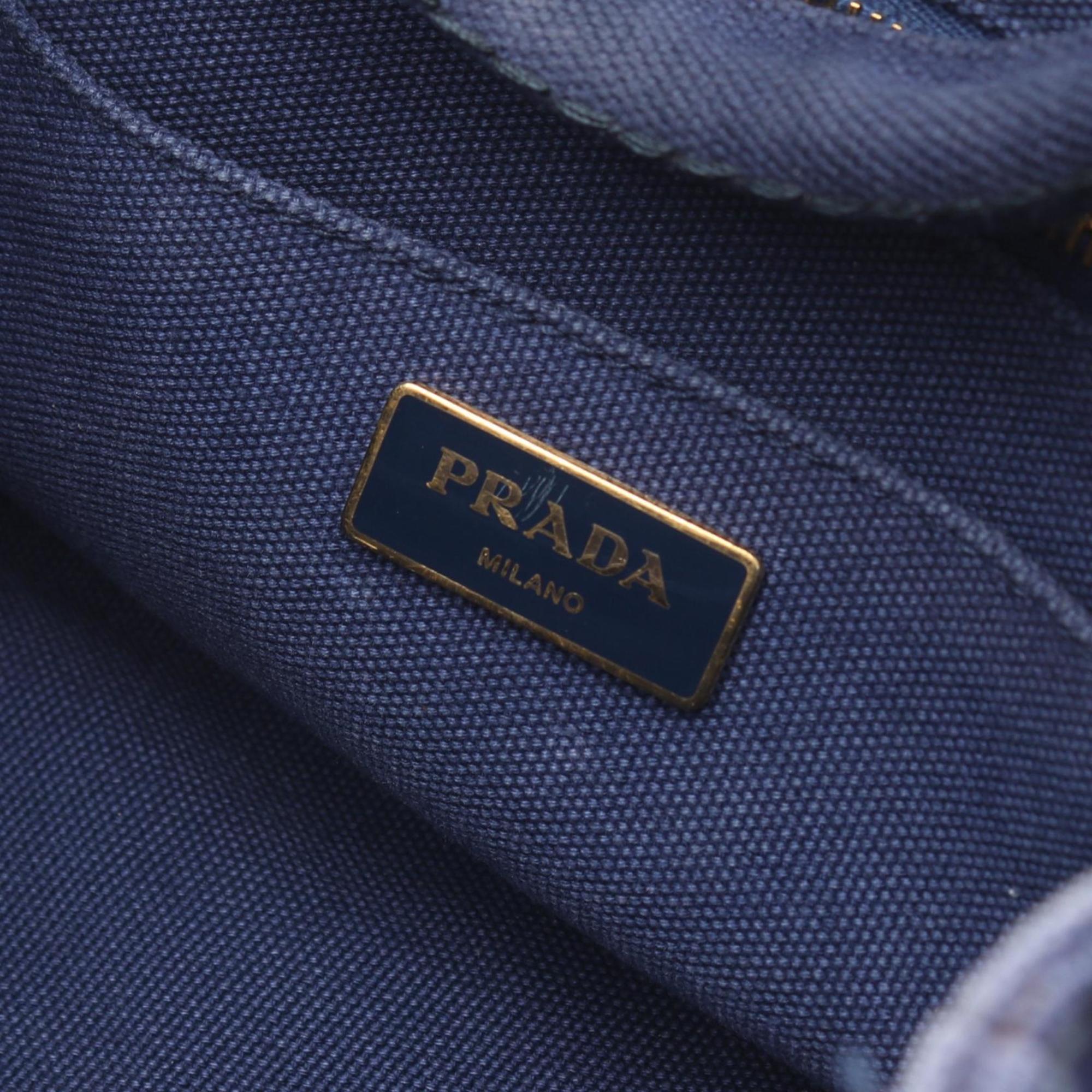 Prada Blue Canvas Handbag Tote Bag (Pre-Owned)