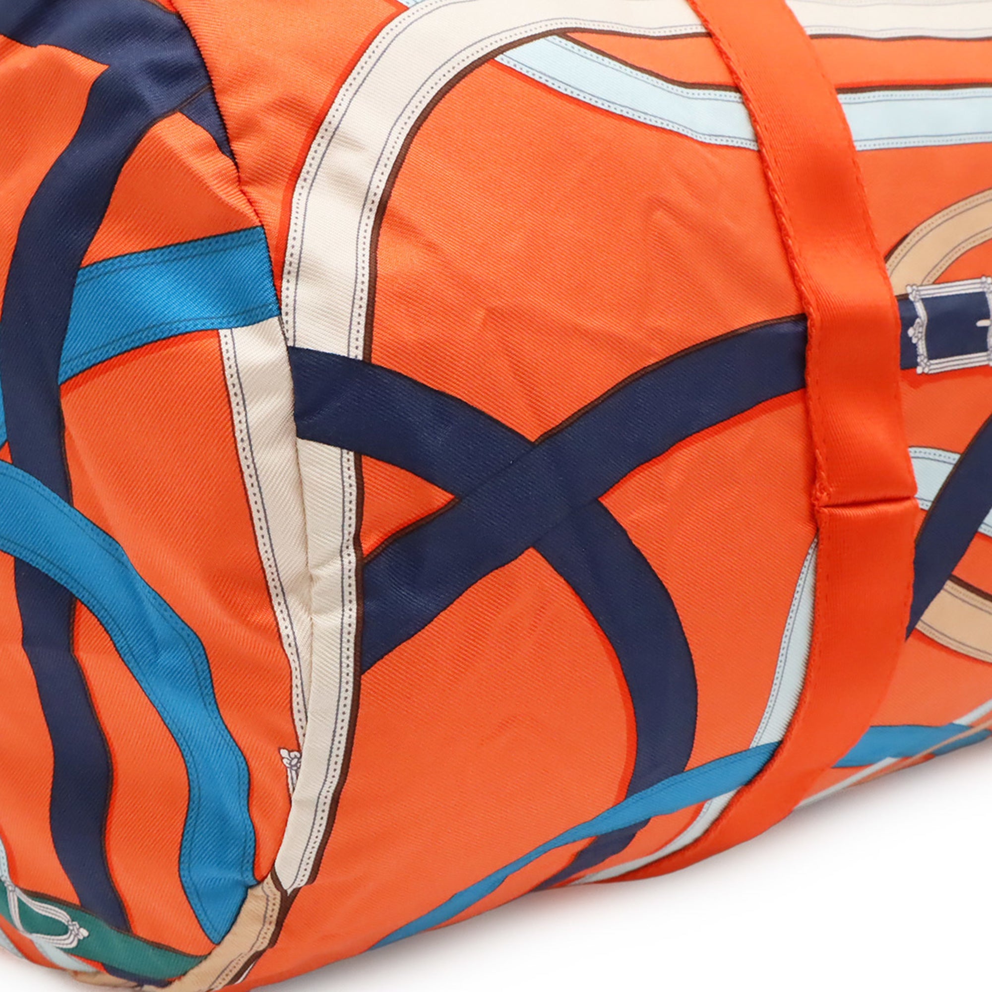 Hermes Blue Multi-Color Orange Silk Boston Bag Shoulder Bag (Pre-Owned)