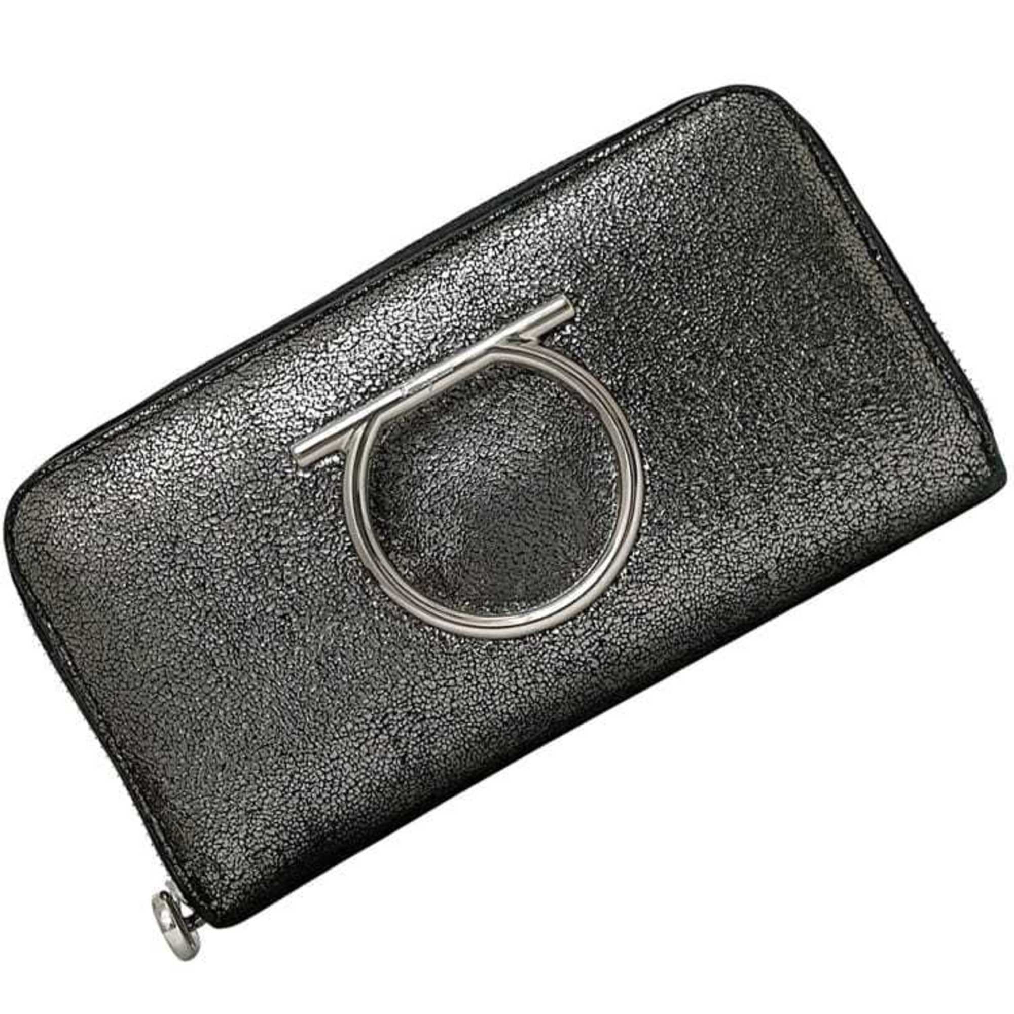 Salvatore Ferragamo Silver Metallic Leather Long Wallet (Bi-Fold) (Pre-Owned)