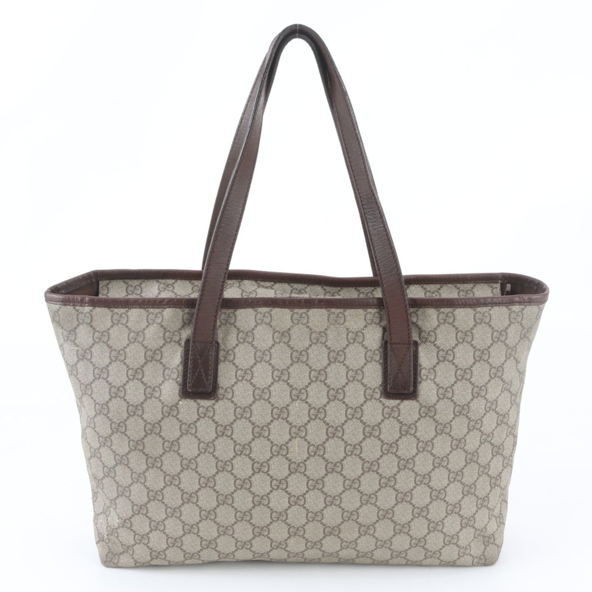 Gucci Beige Brown Leather Coated Canvas Handbag Tote Bag (Pre-Owned)