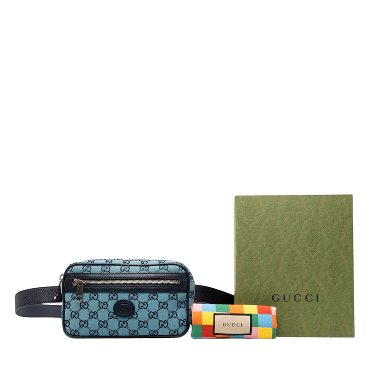 Gucci Blue Navy Canvas Leather Fanny Pack (Pre-Owned)
