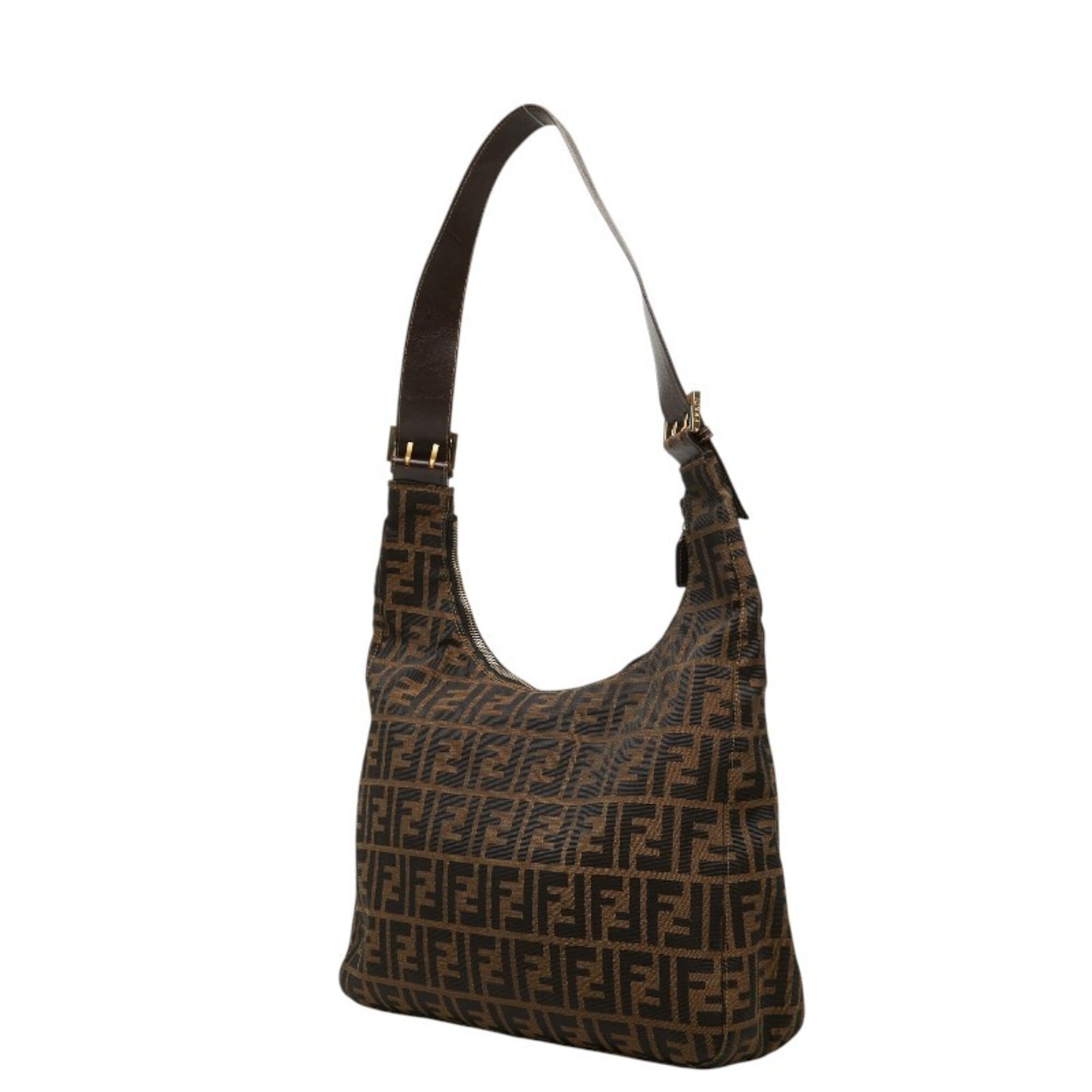 Fendi Zucca Black Brown Canvas Leather Shoulder Bag (Pre-Owned)