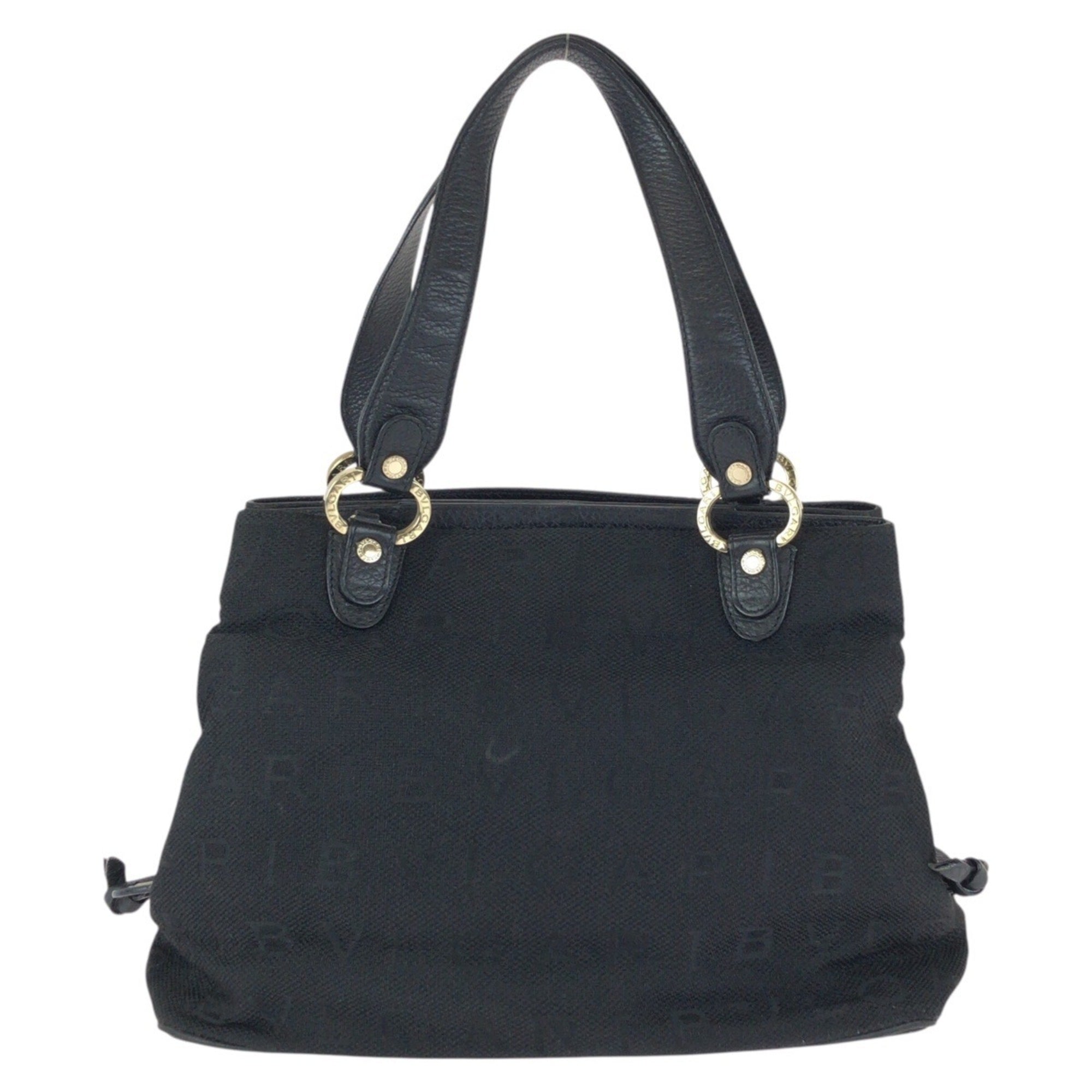 Bvlgari Black Canvas Leather Handbag Tote Bag (Pre-Owned)