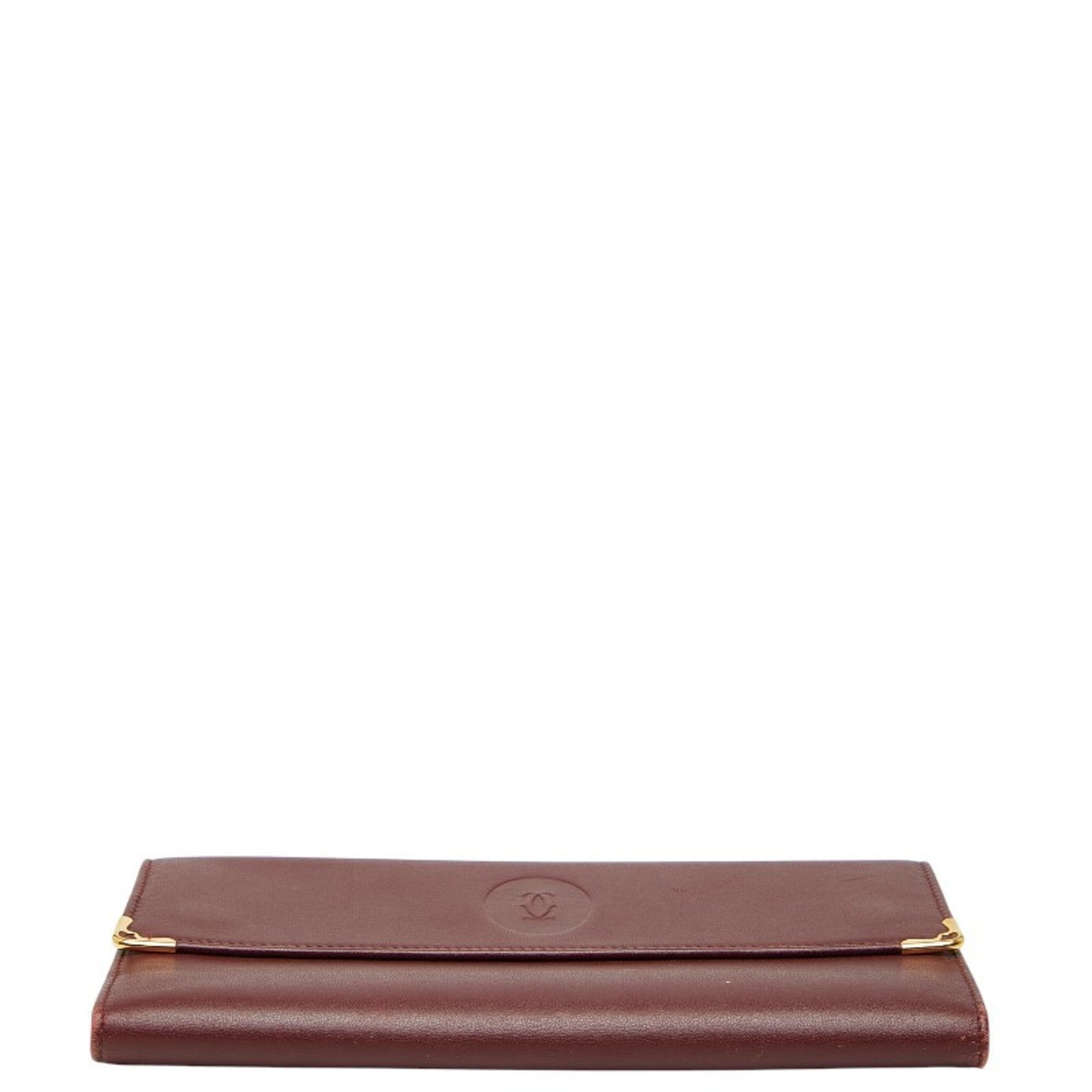 Cartier Must Wine Red Leather Long Wallet (Bi-Fold) (Pre-Owned)