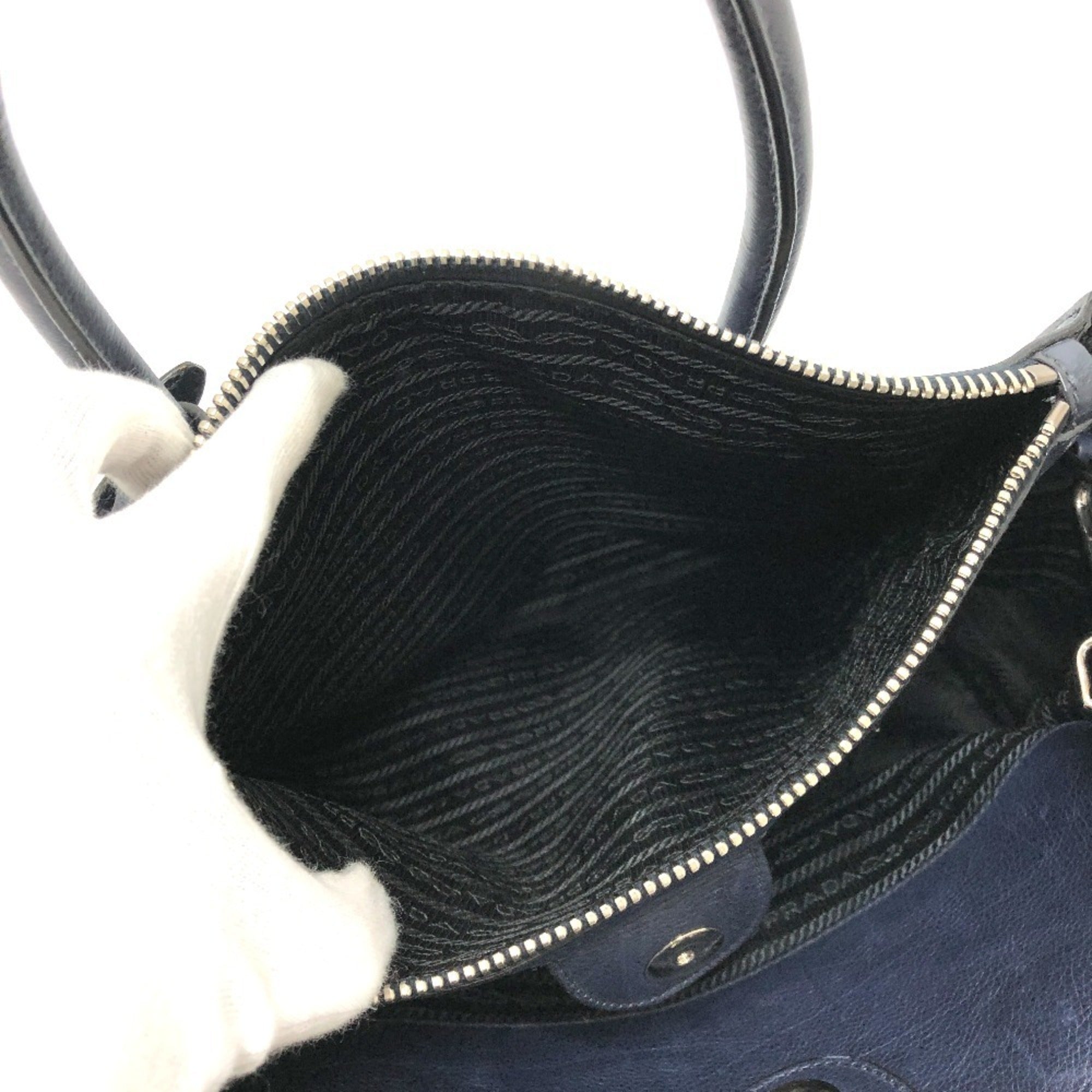 Prada Blue Leather Handbag Tote Bag (Pre-Owned)