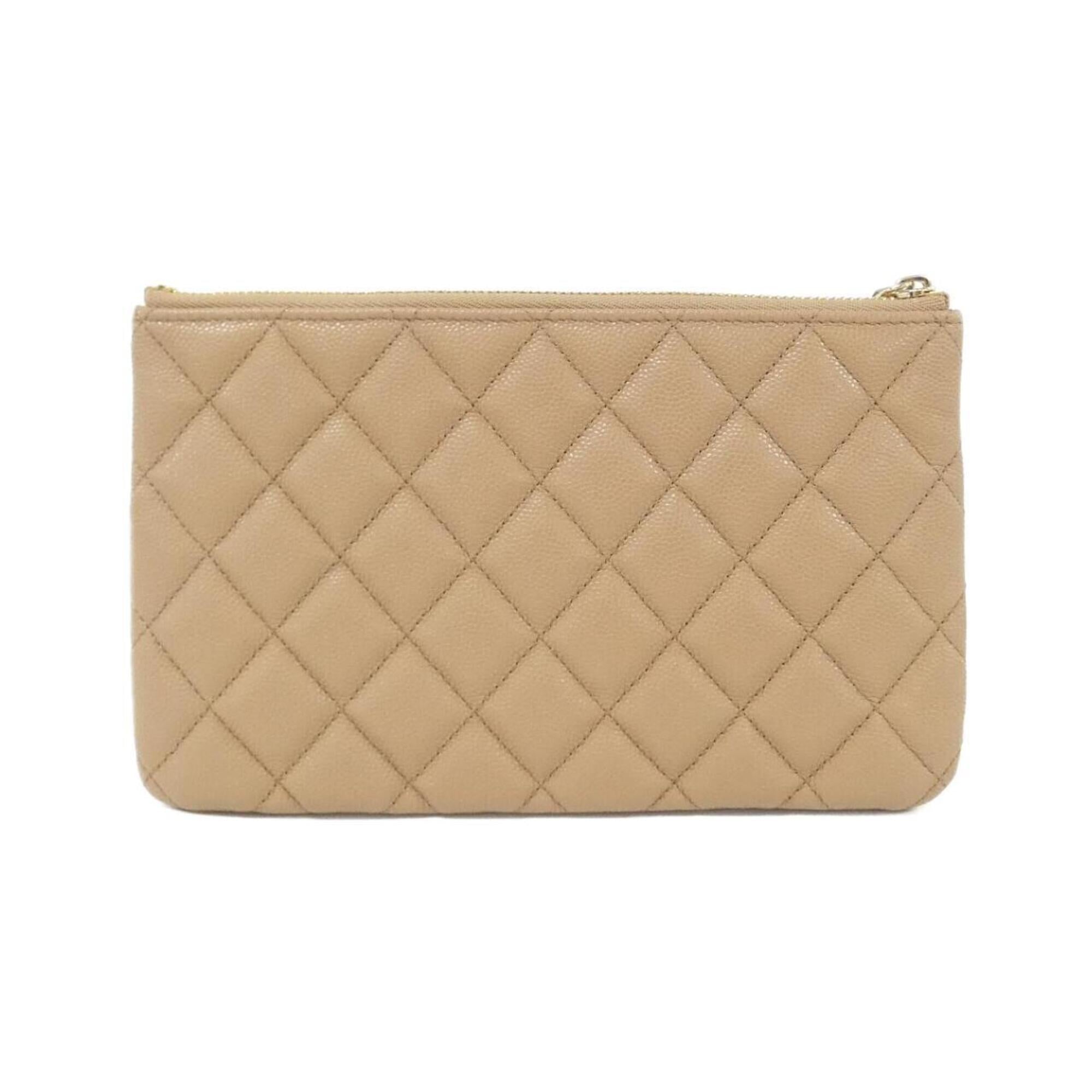 Chanel Beige Grained Calfskin Handbag Pouch (Pre-Owned)