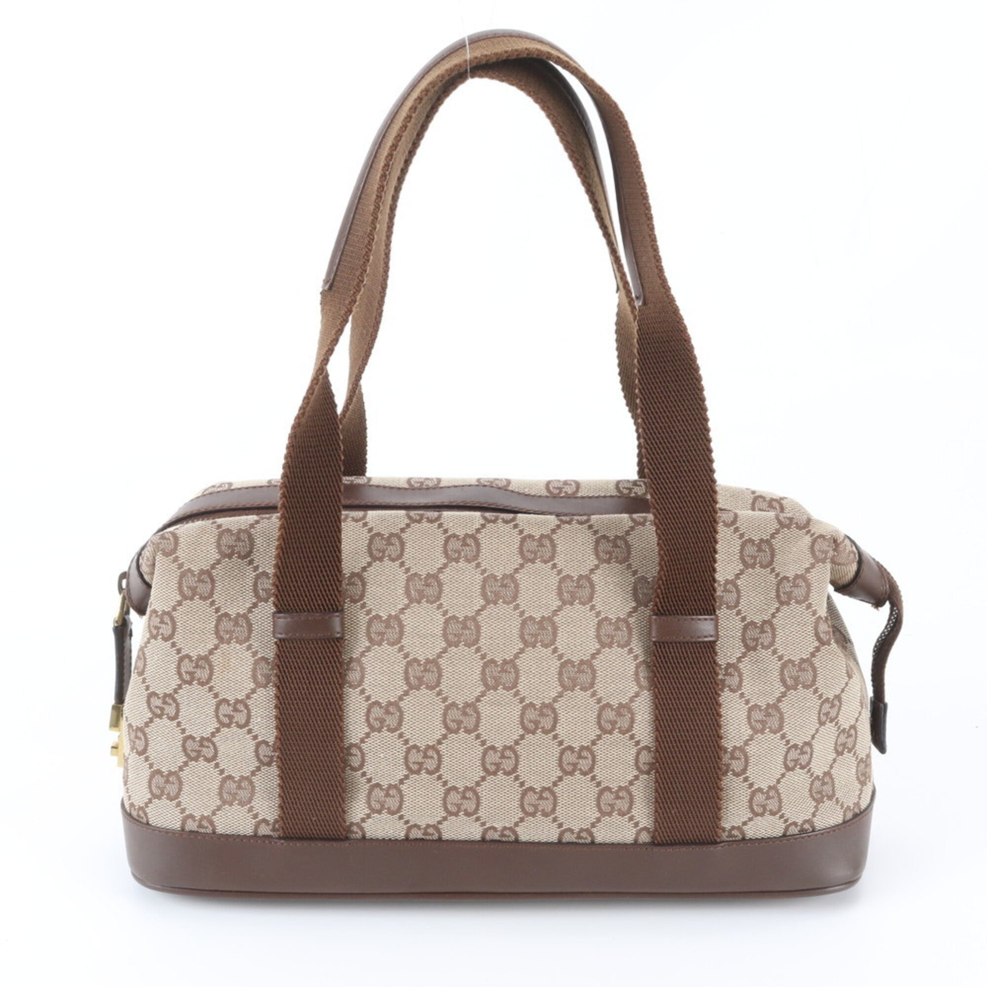Gucci Brown Leather Canvas Handbag Shoulder Bag Tote Bag (Pre-Owned)