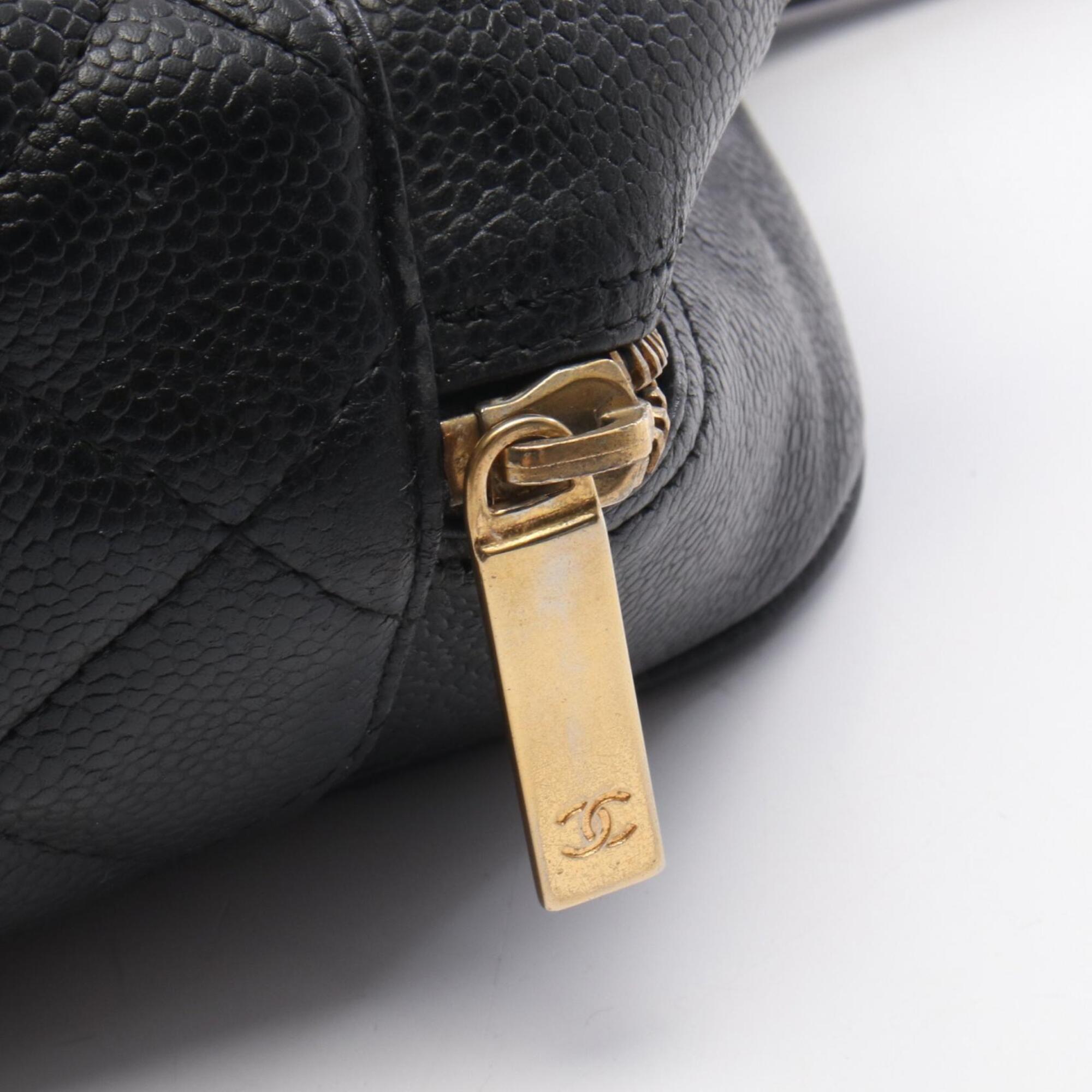Chanel Black Grained Calfskin Boston Bag Handbag (Pre-Owned)