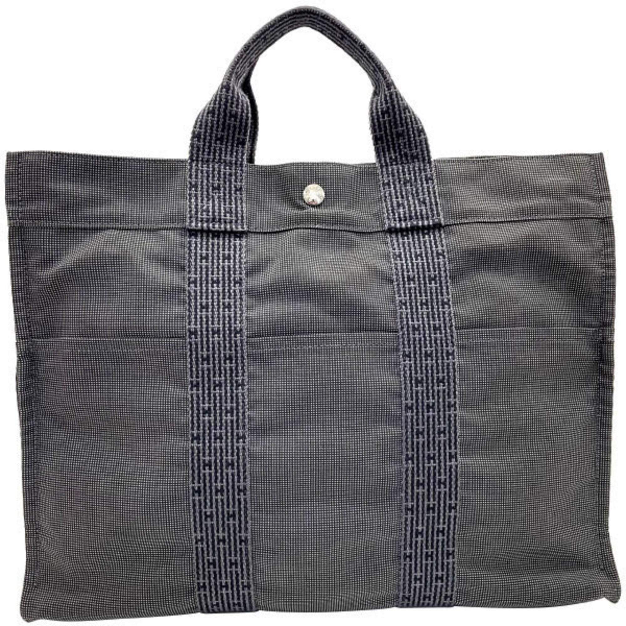 Hermes Her Line Gray Nylon Canvas Tote Bag (Pre-Owned)