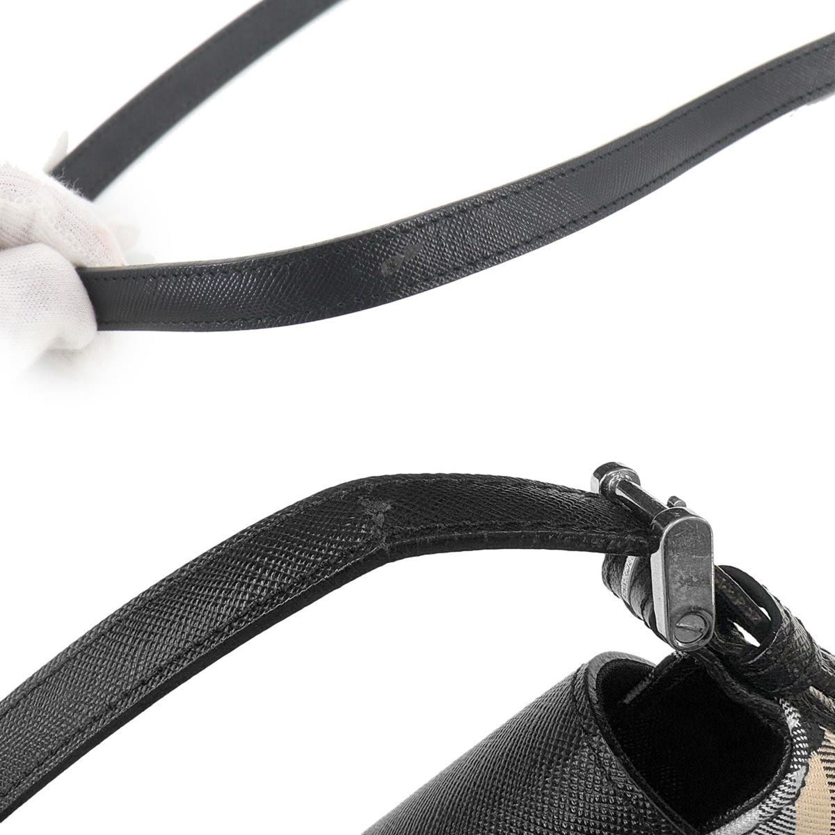 Burberry Beige Black Canvas Leather Handbag Shoulder Bag (Pre-Owned)
