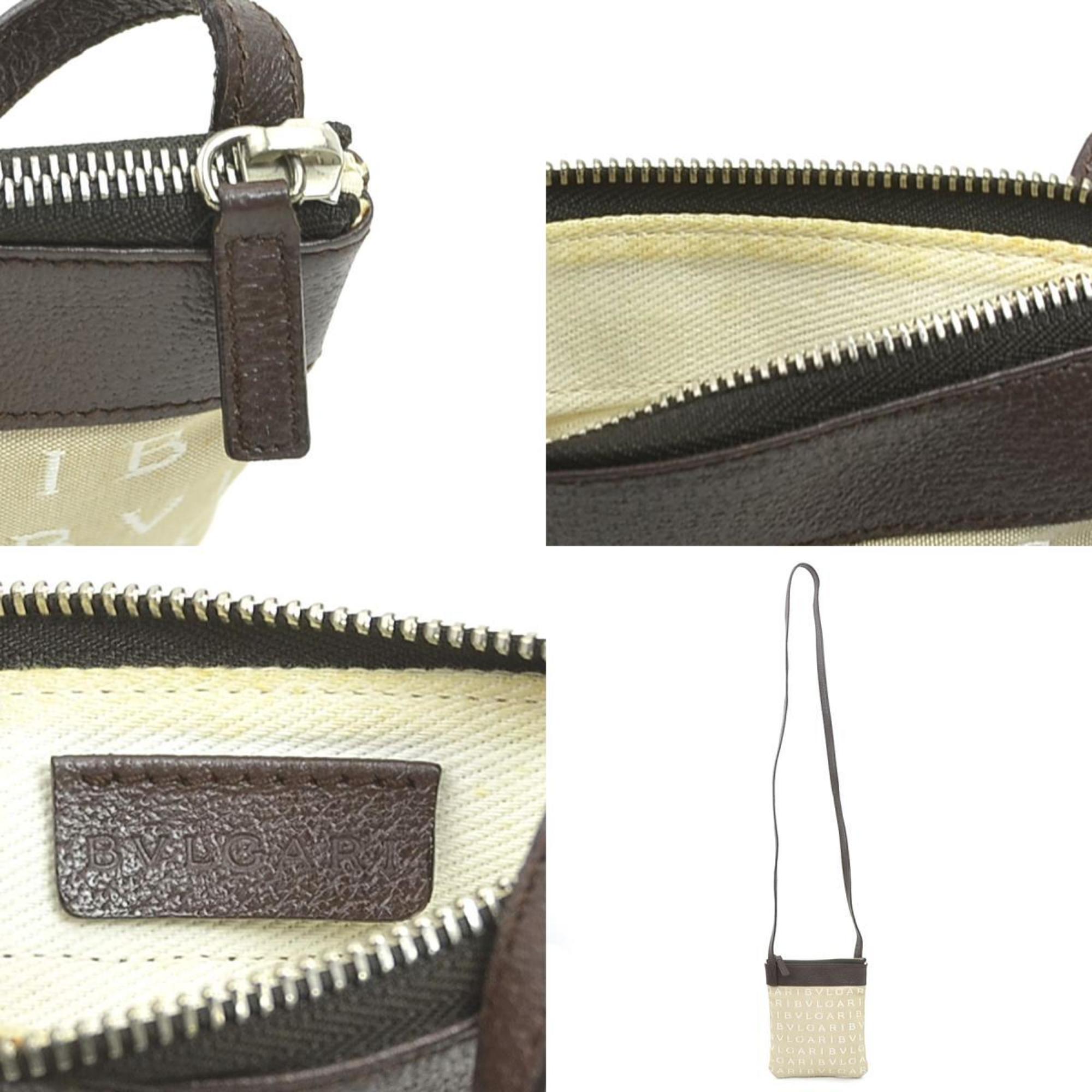 Bvlgari Beige Brown Canvas Leather Shoulder Bag (Pre-Owned)