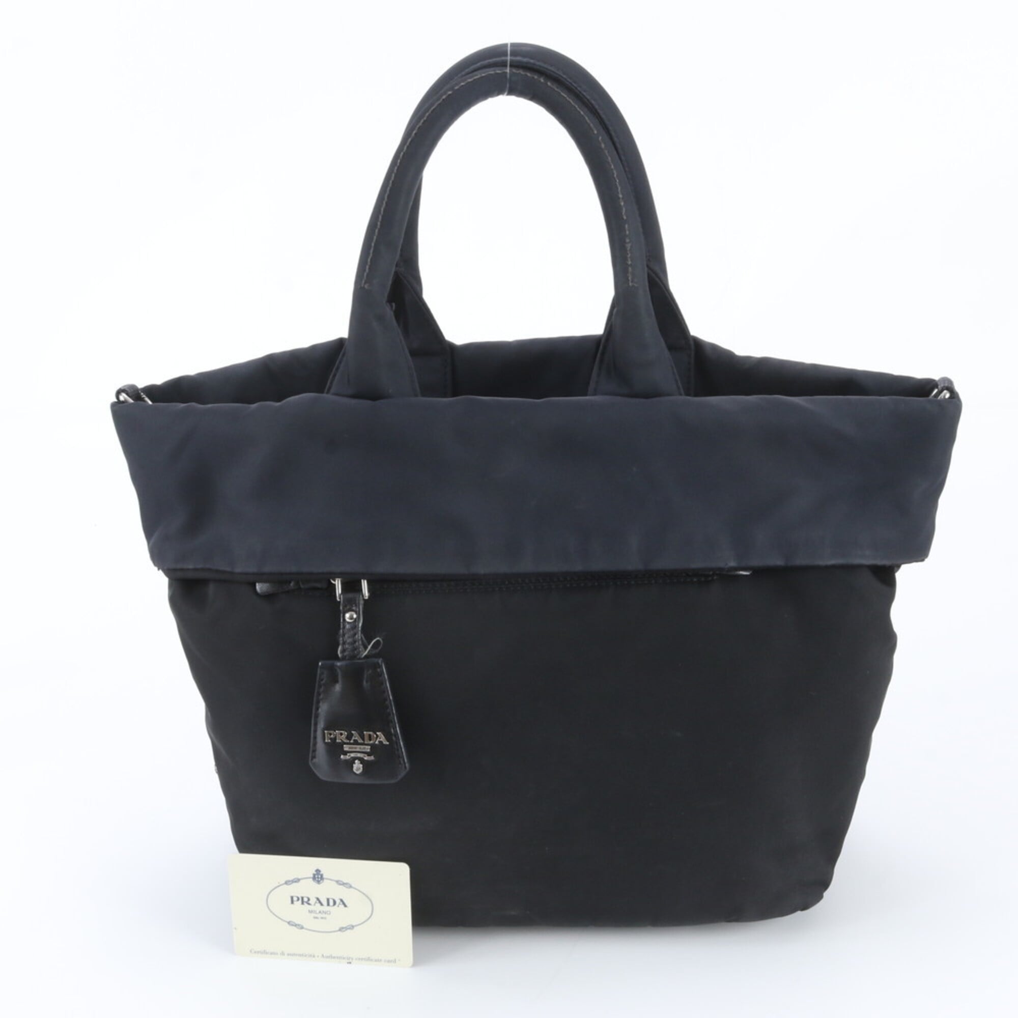 Prada Black Navy Leather Nylon Tote Bag (Pre-Owned)