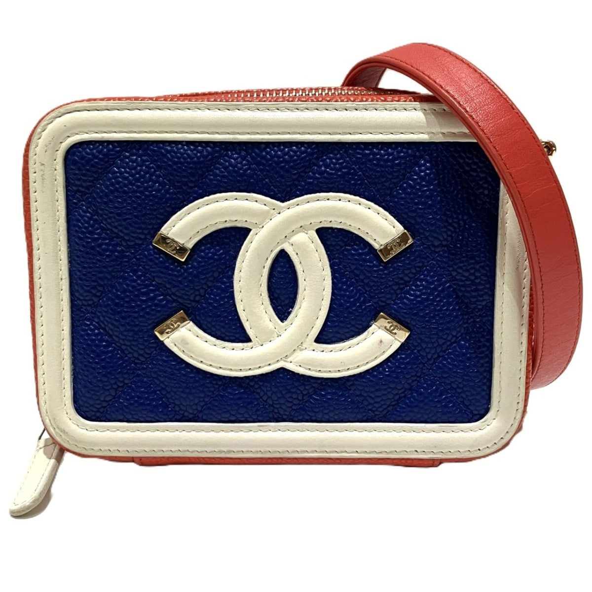 Chanel Blue Red Color White Grained Calfskin Shoulder Bag (Pre-Owned)