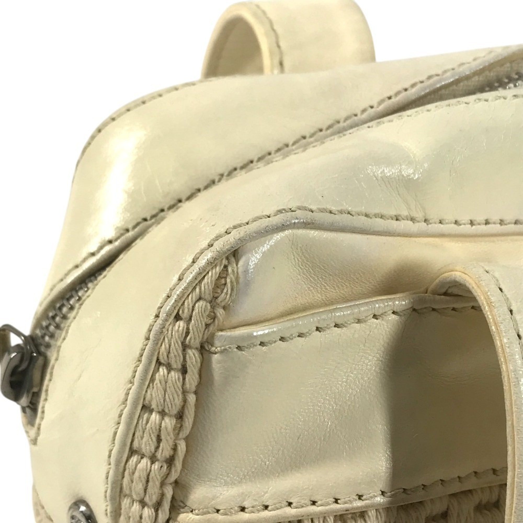 Chanel Beige Ivory Leather Canvas Handbag Shoulder Bag (Pre-Owned)