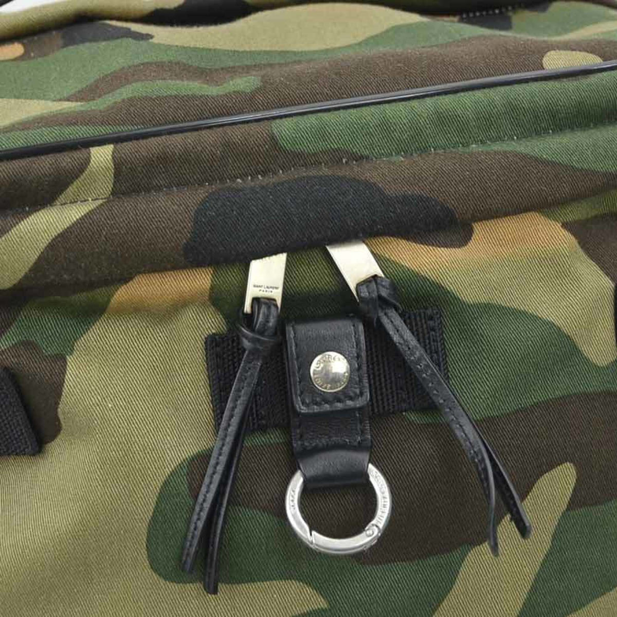 Saint Laurent Black Khaki Canvas Leather Backpack (Pre-Owned)