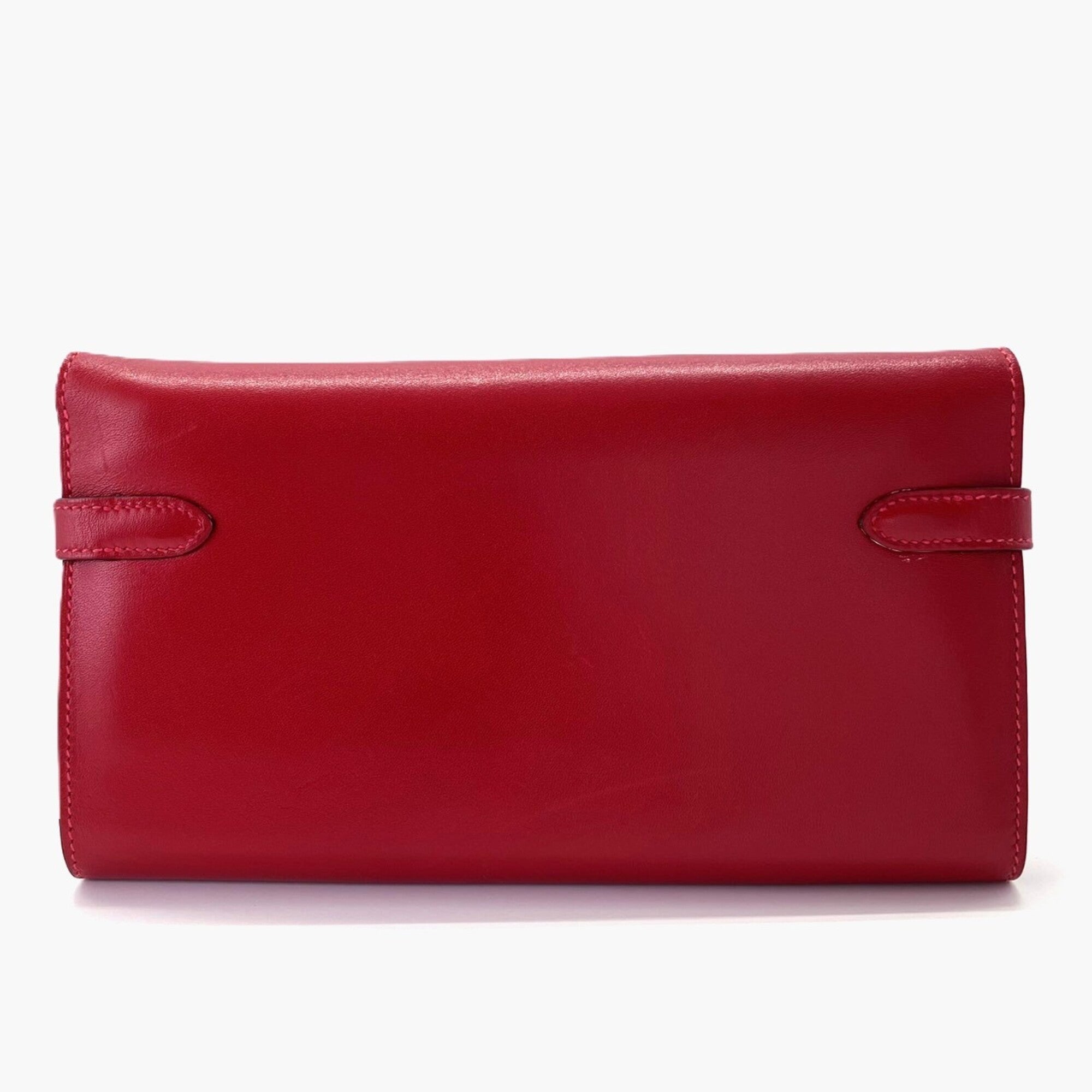 Hermes Red Color Box Calf Leather Long Wallet (Bi-Fold) (Pre-Owned)