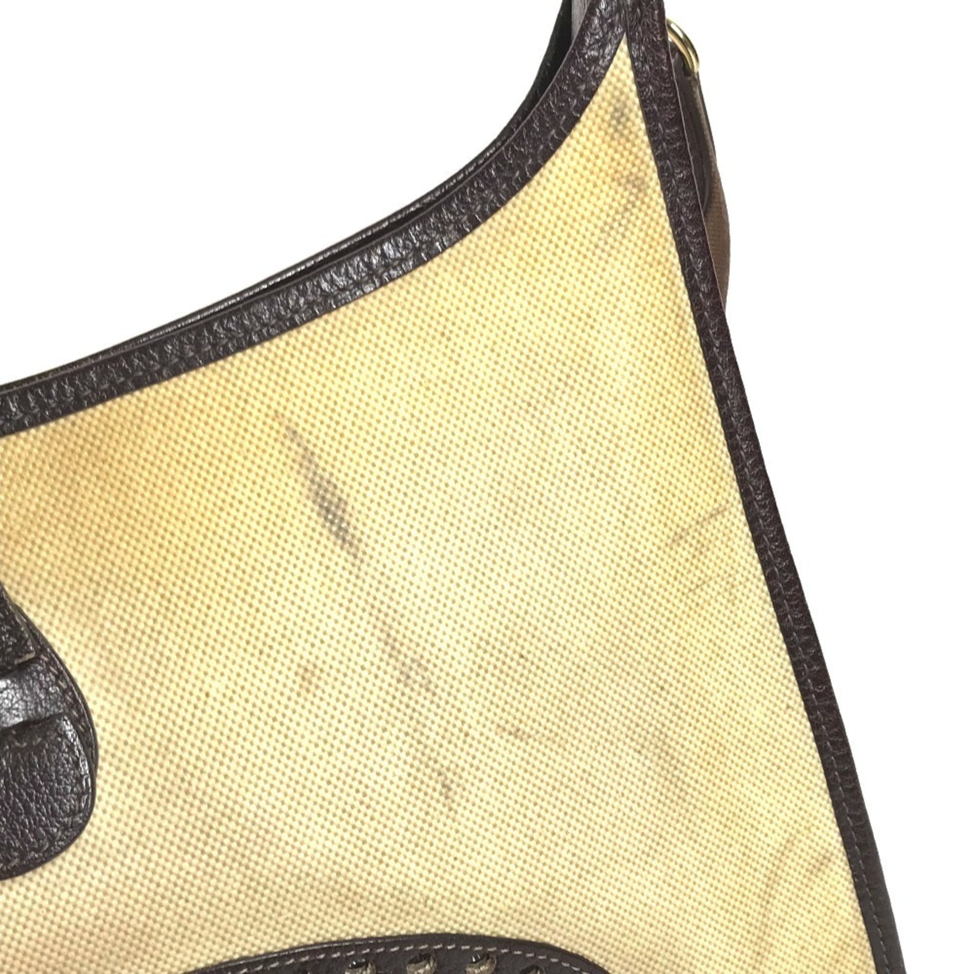 Hermes Beige Brown Yellow Leather Coated Canvas Shoulder Bag (Pre-Owned)
