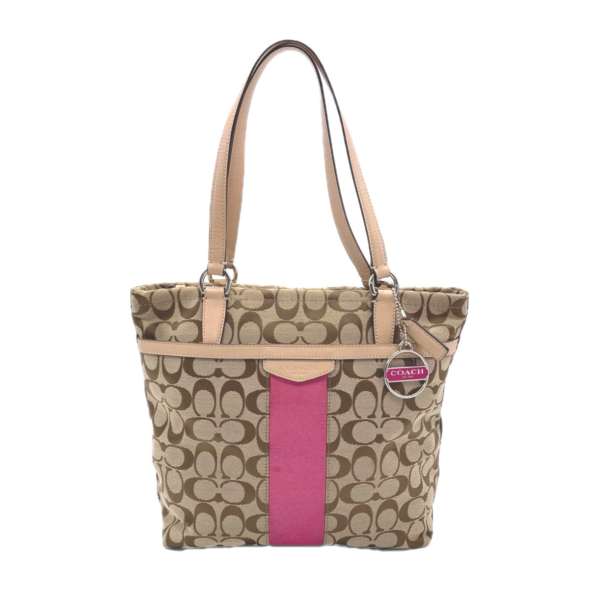 Coach Brown Pink Signature Line Tote Bag (Pre-Owned)