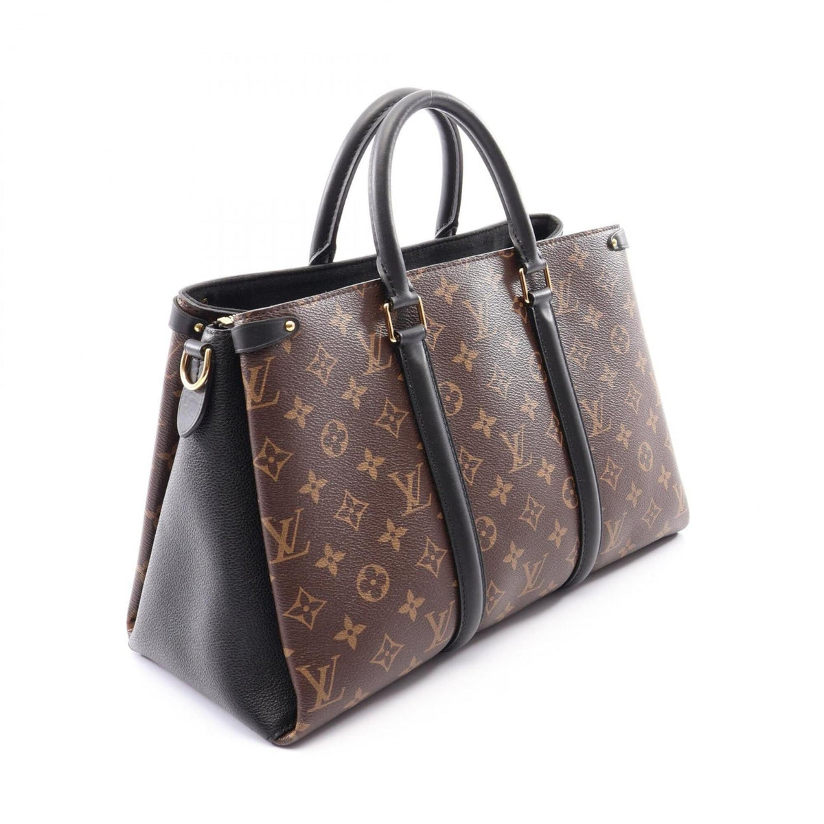 Louis Vuitton Black Brown Coated Canvas Leather Handbag (Pre-Owned)