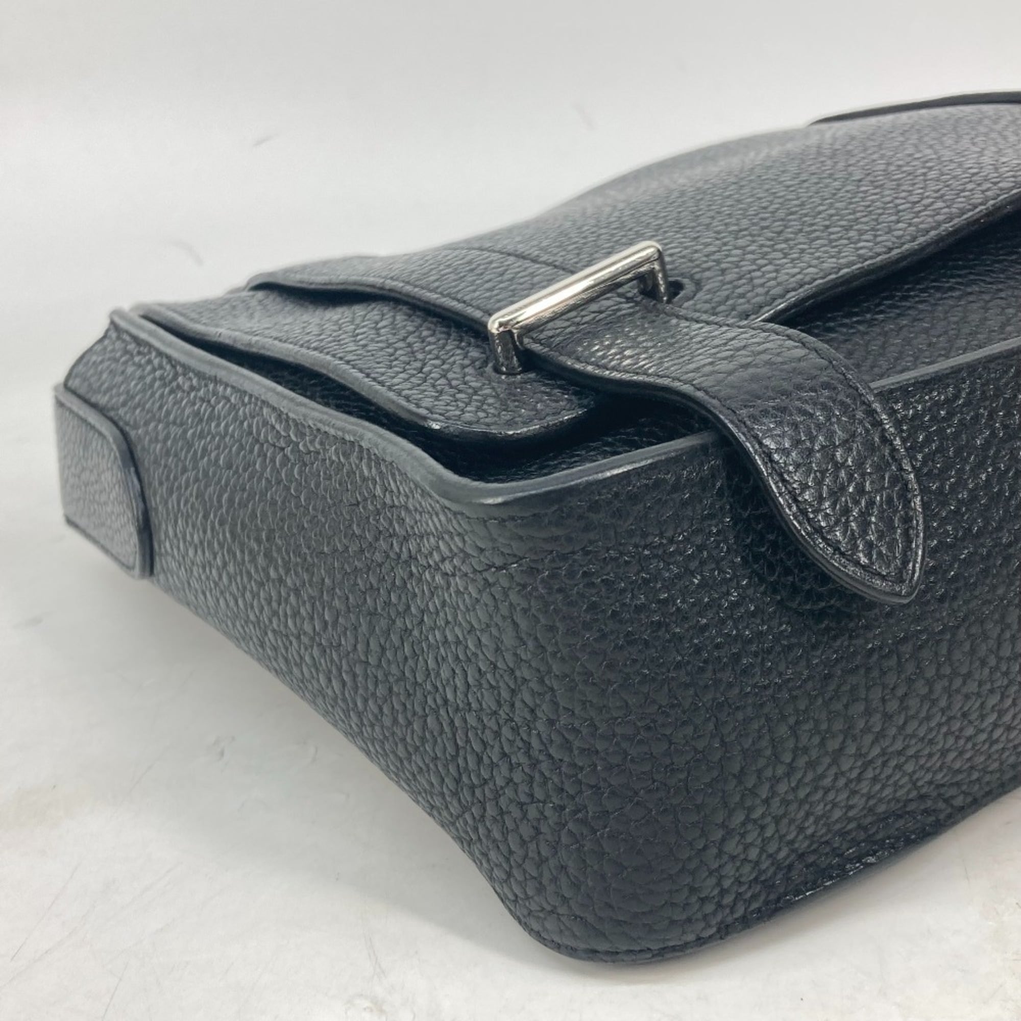 Hermes Black Blue Taurillon Clemence Leather Messenger Bag Shoulder Bag (Pre-Owned)