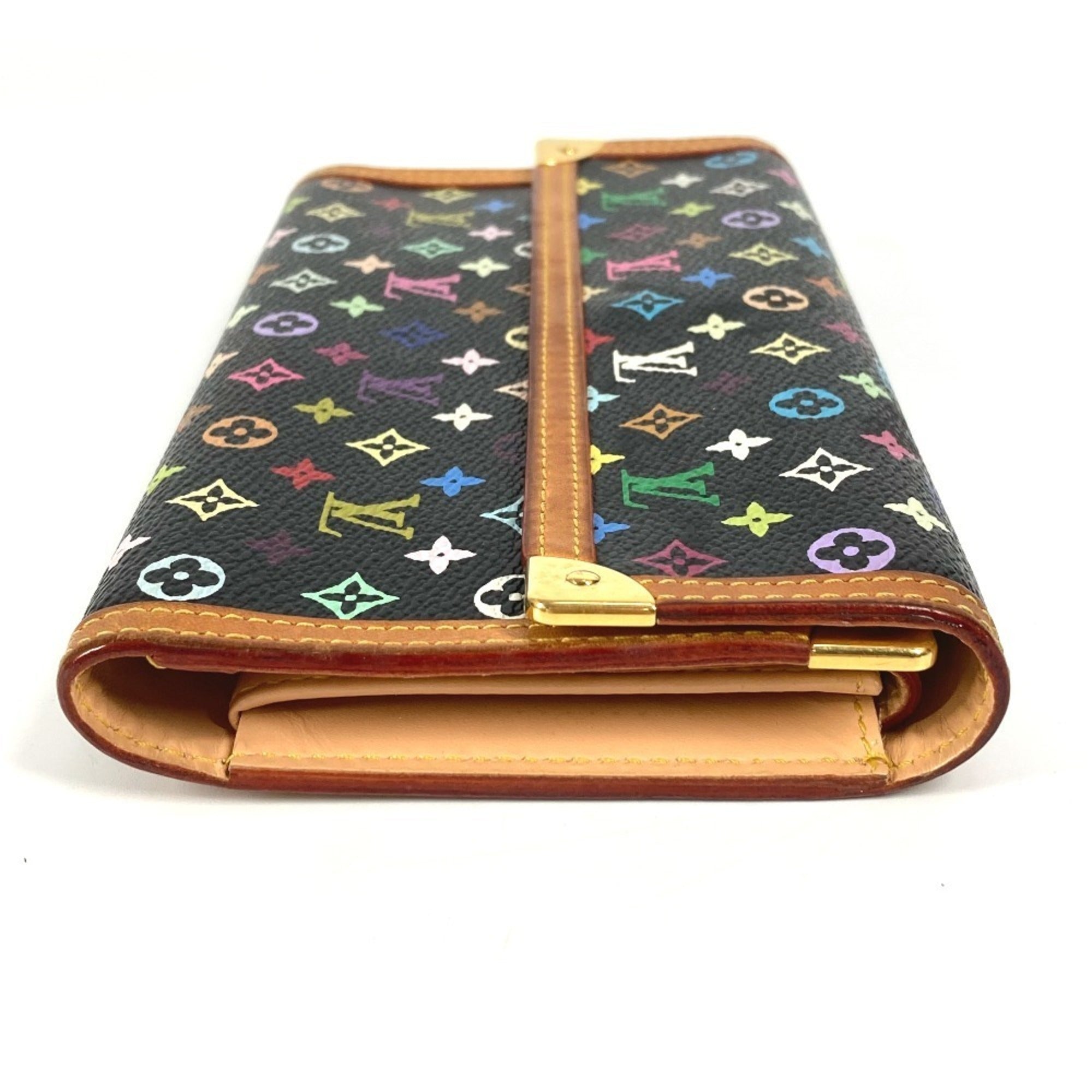 Louis Vuitton Black Noir Monogram Multicolore Long Wallet (Tri-Fold) (Pre-Owned)