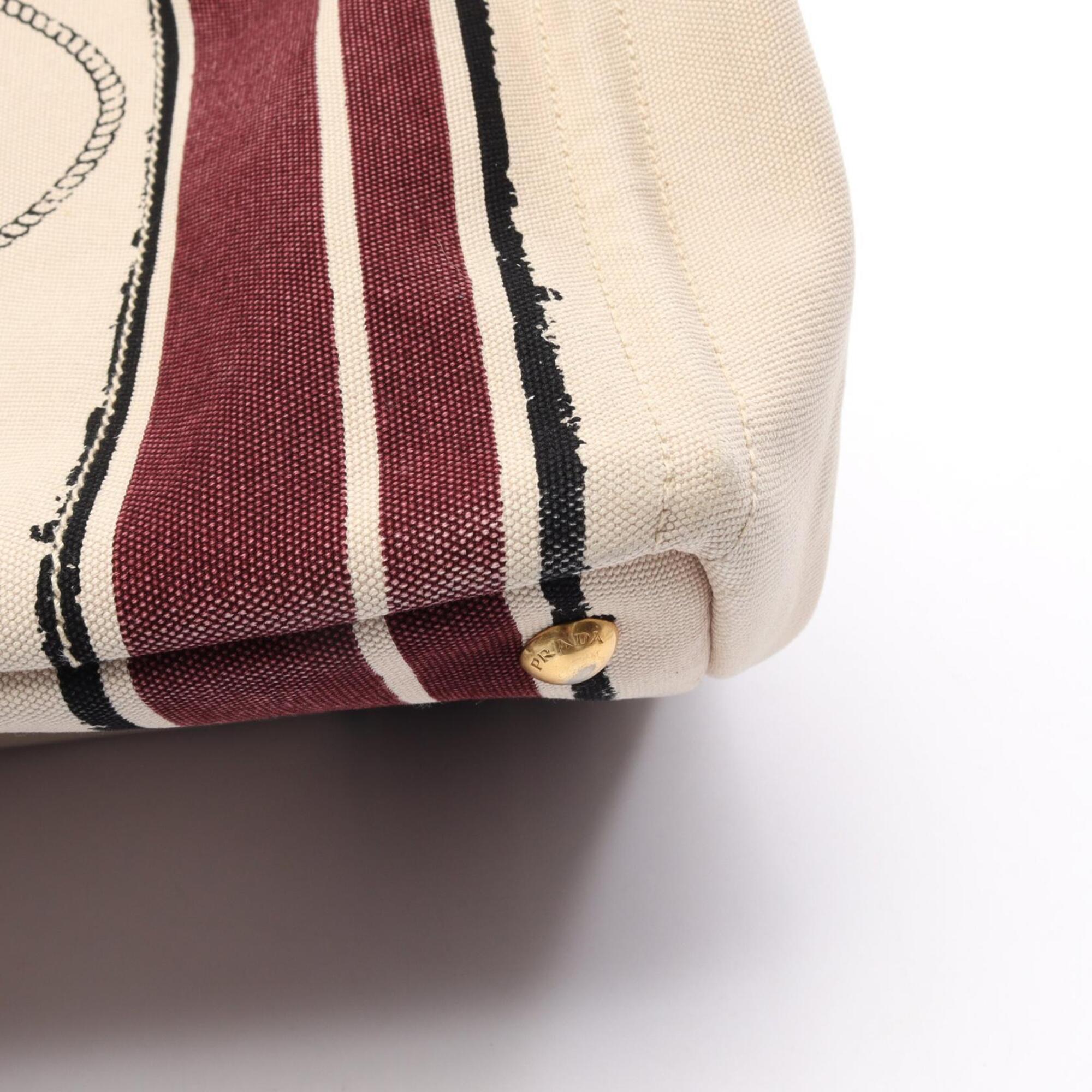 Prada Beige Black Bordeaux Canvas Handbag Tote Bag (Pre-Owned)