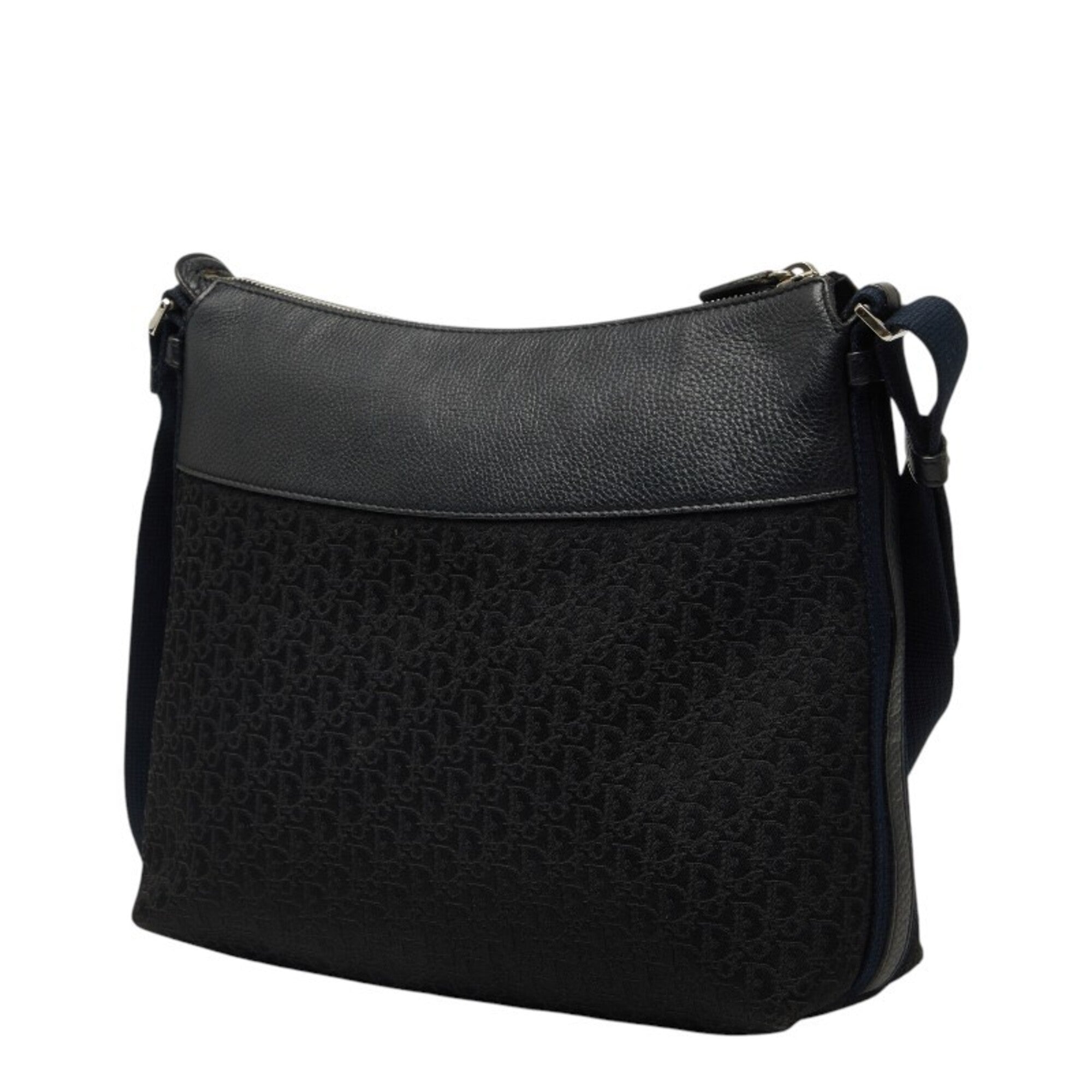 Christian Dior Black Navy Leather Jacquard Shoulder Bag (Pre-Owned)