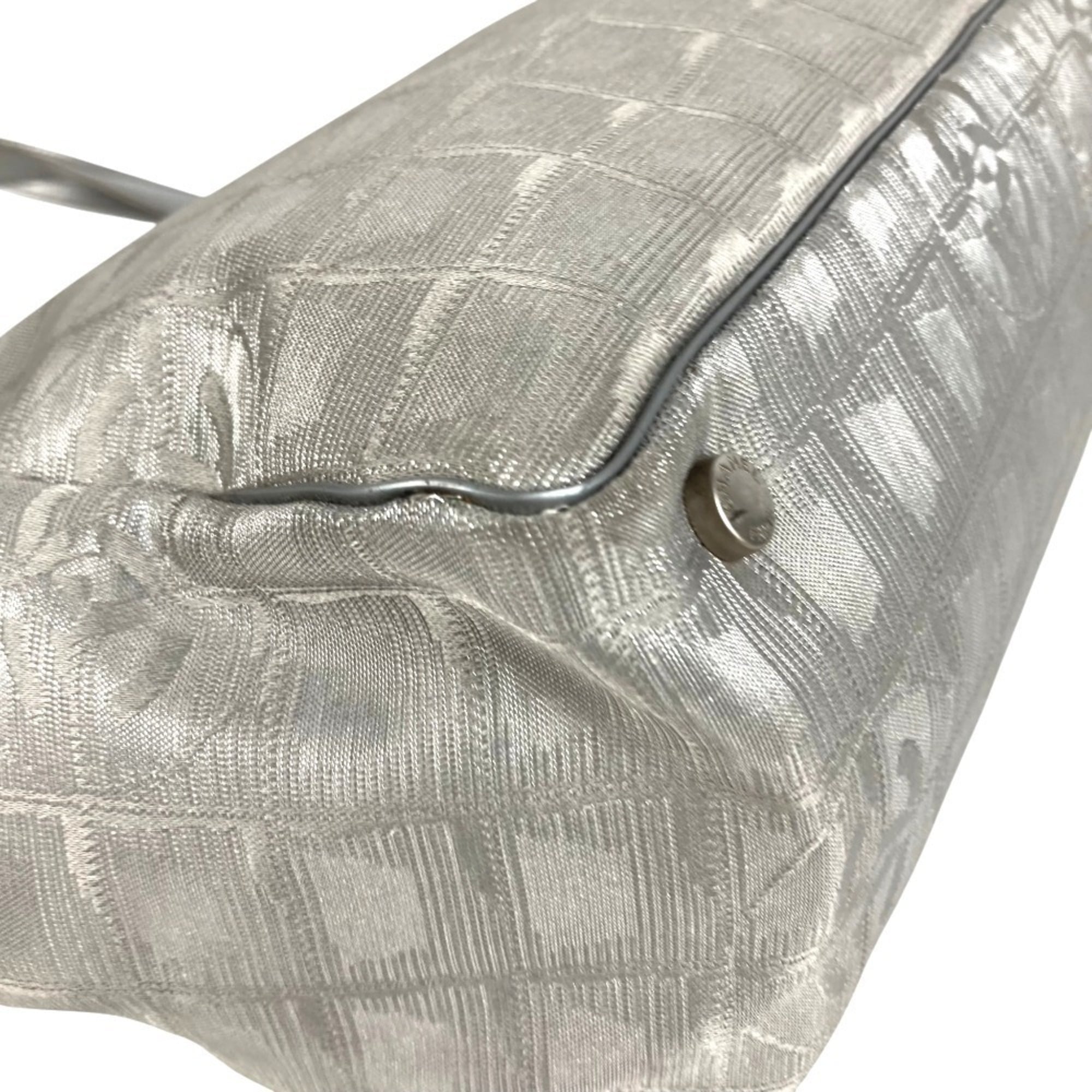 Chanel Silver Nylon Canvas Leather Tote Bag (Pre-Owned)