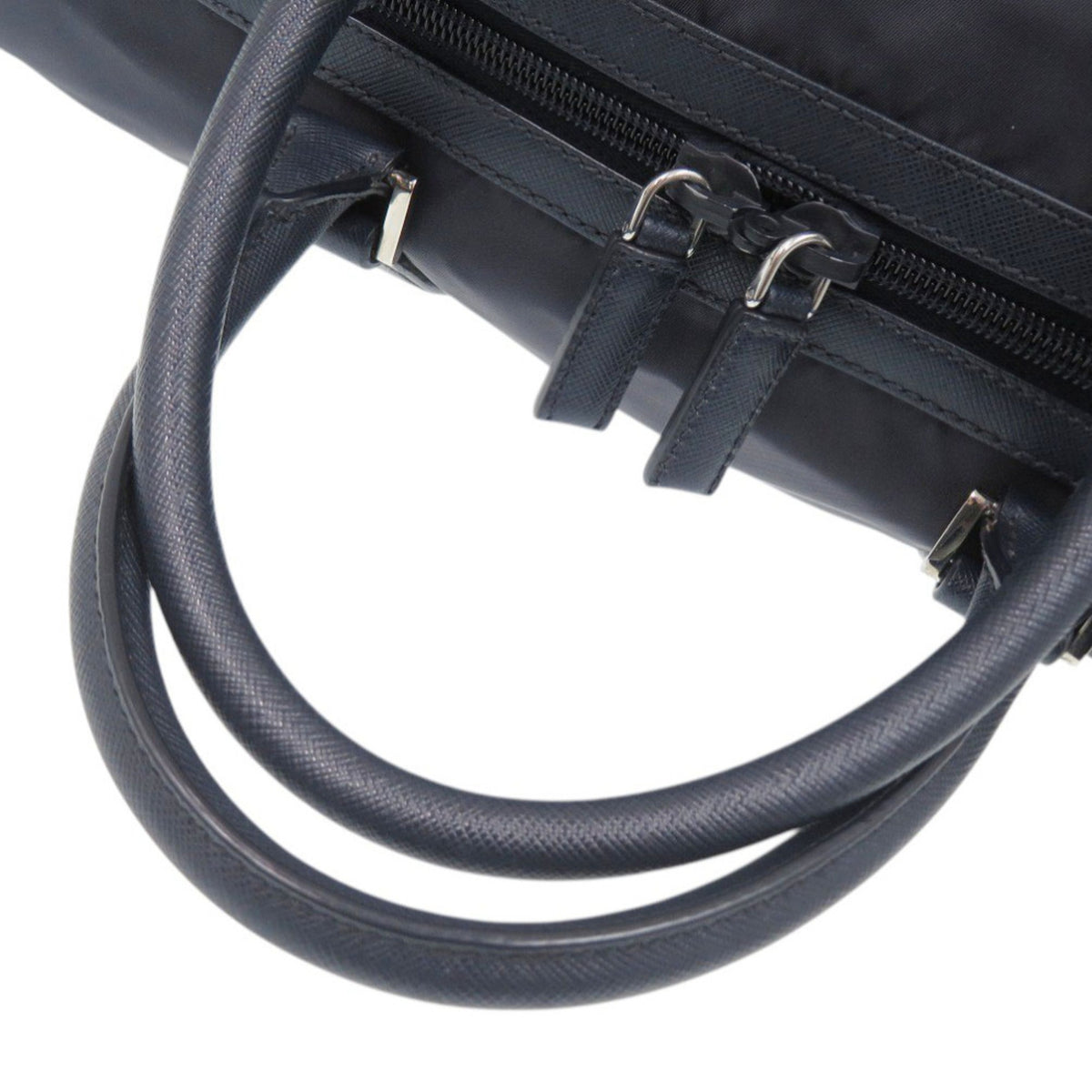 Prada Navy Nylon Leather Boston Bag (Pre-Owned)