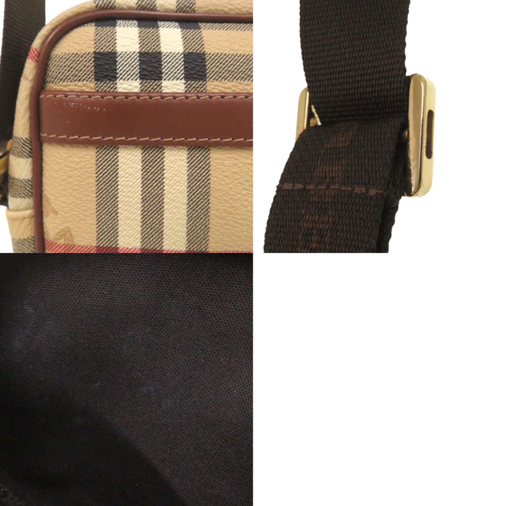 Burberry Beige Black Red Color Leather Canvas Shoulder Bag (Pre-Owned)