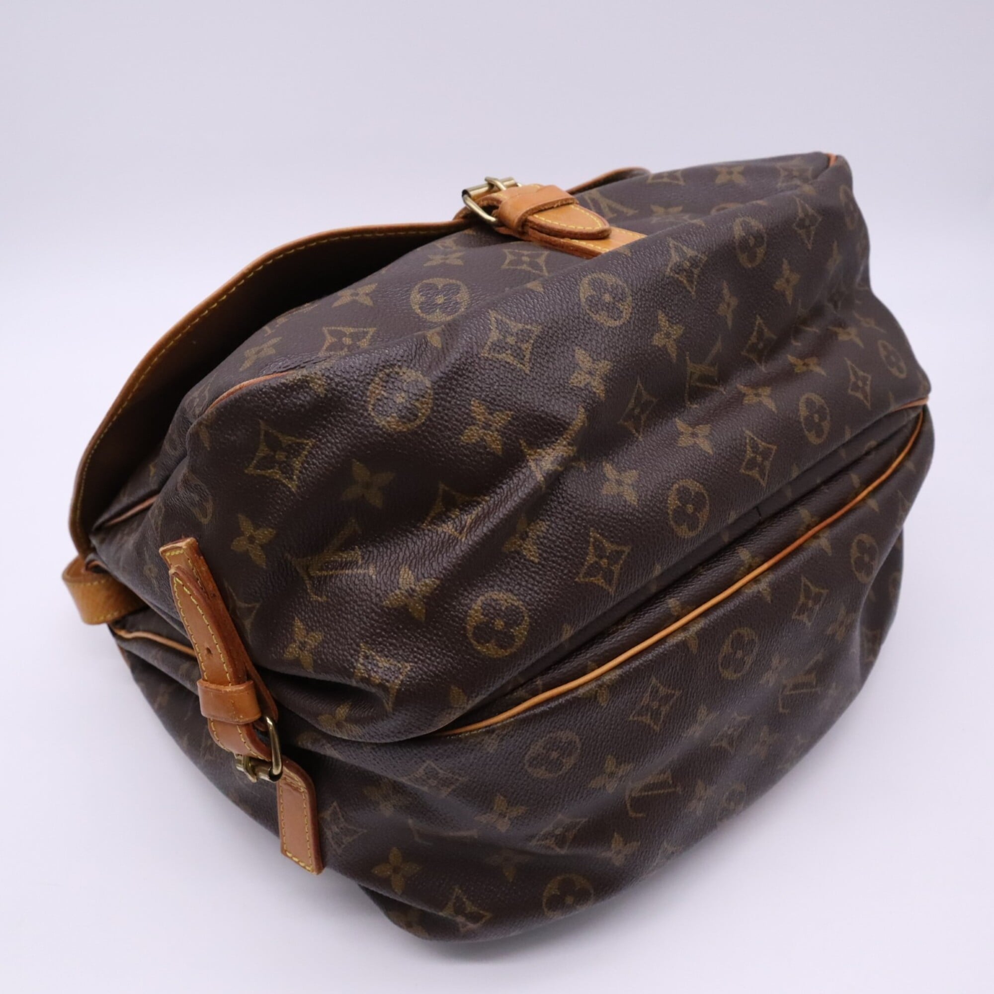Louis Vuitton Monogram Beige Brown Coated Canvas Leather Shoulder Bag (Pre-Owned)