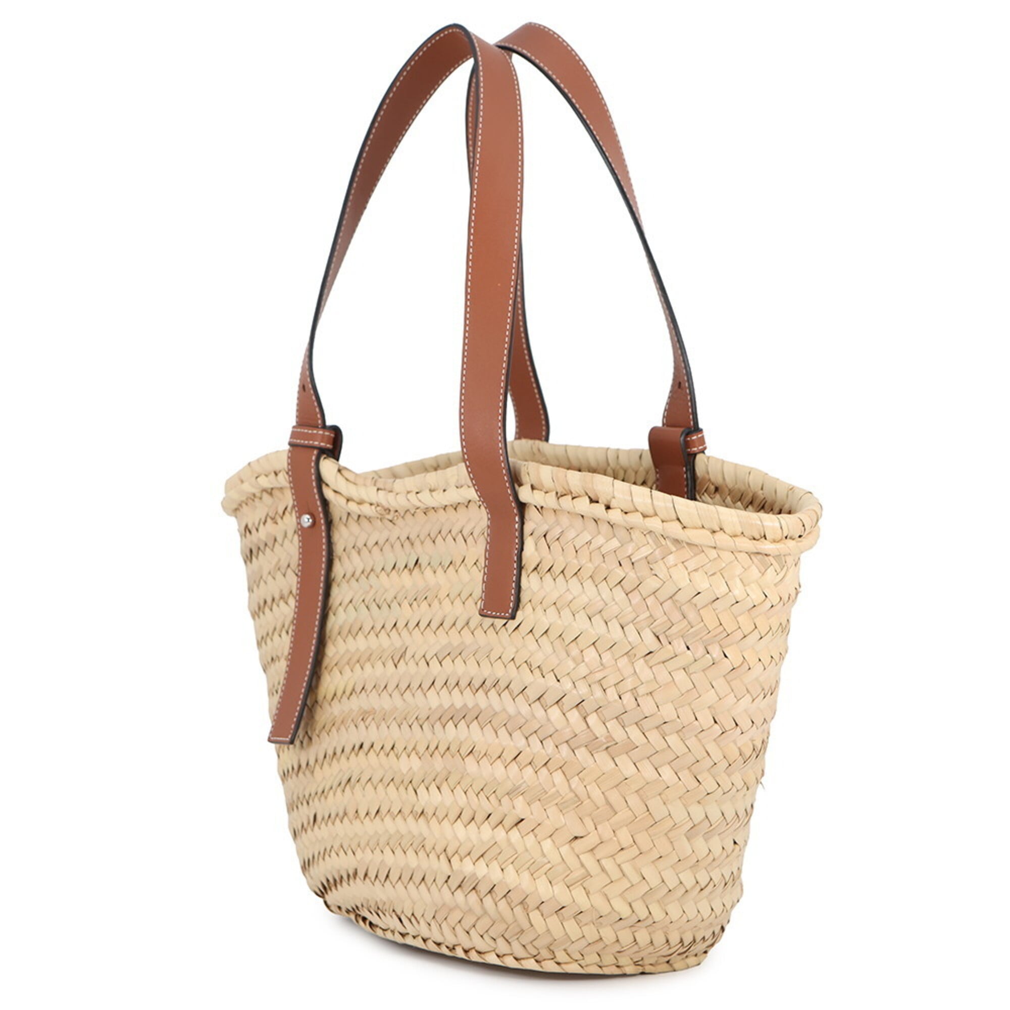 Loewe Brown Orange Raffia Leather Basket Tote Bag (Pre-Owned)