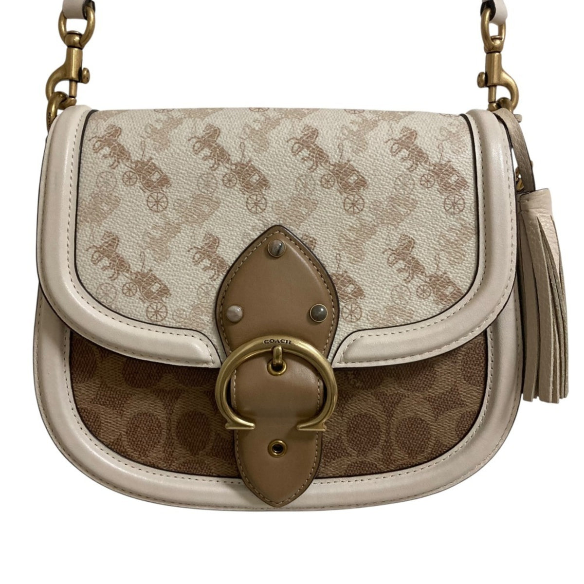 Coach Beige Off-White Saddle Bag Shoulder Bag (Pre-Owned)