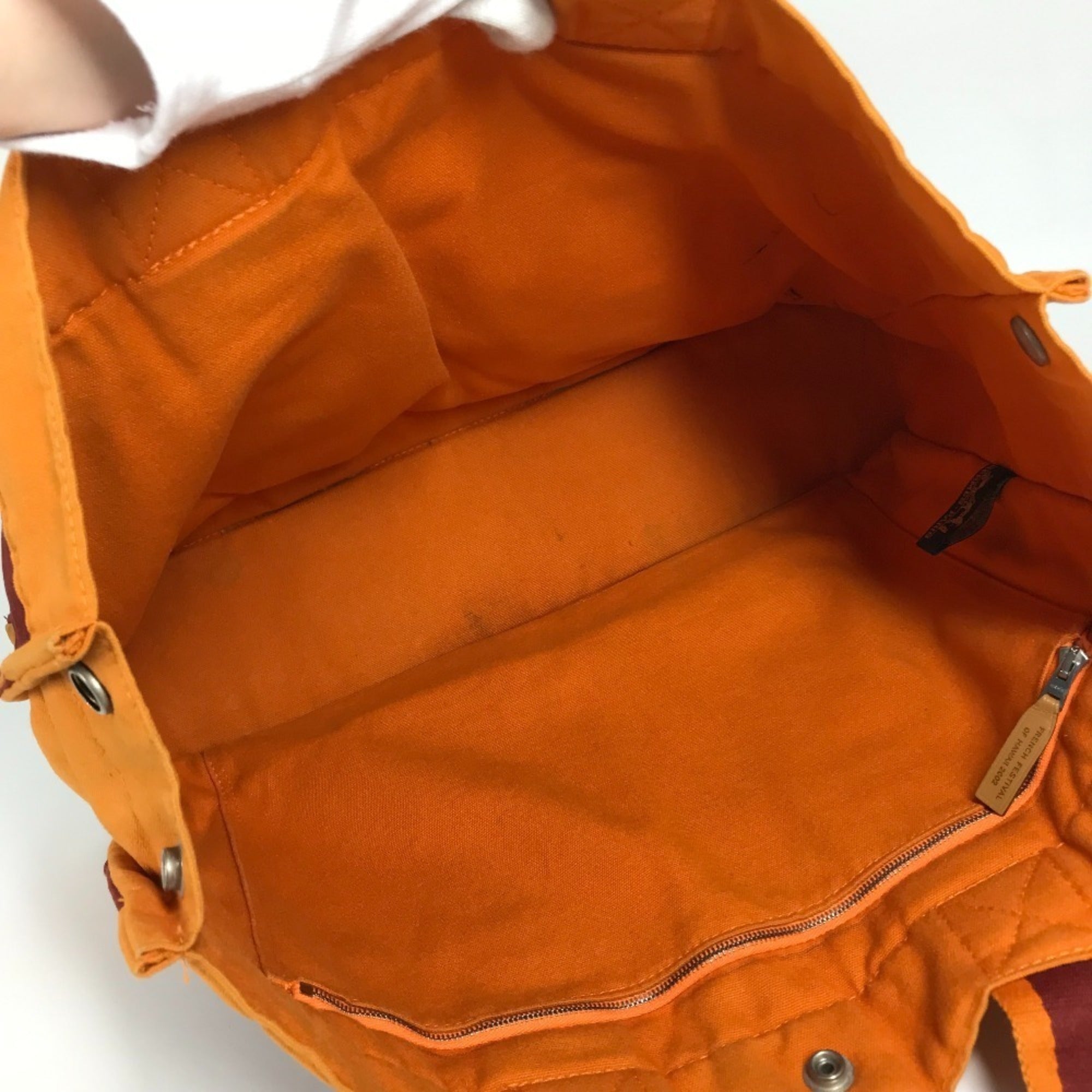 Hermes Orange Red Color Cotton Handbag Tote Bag (Pre-Owned)