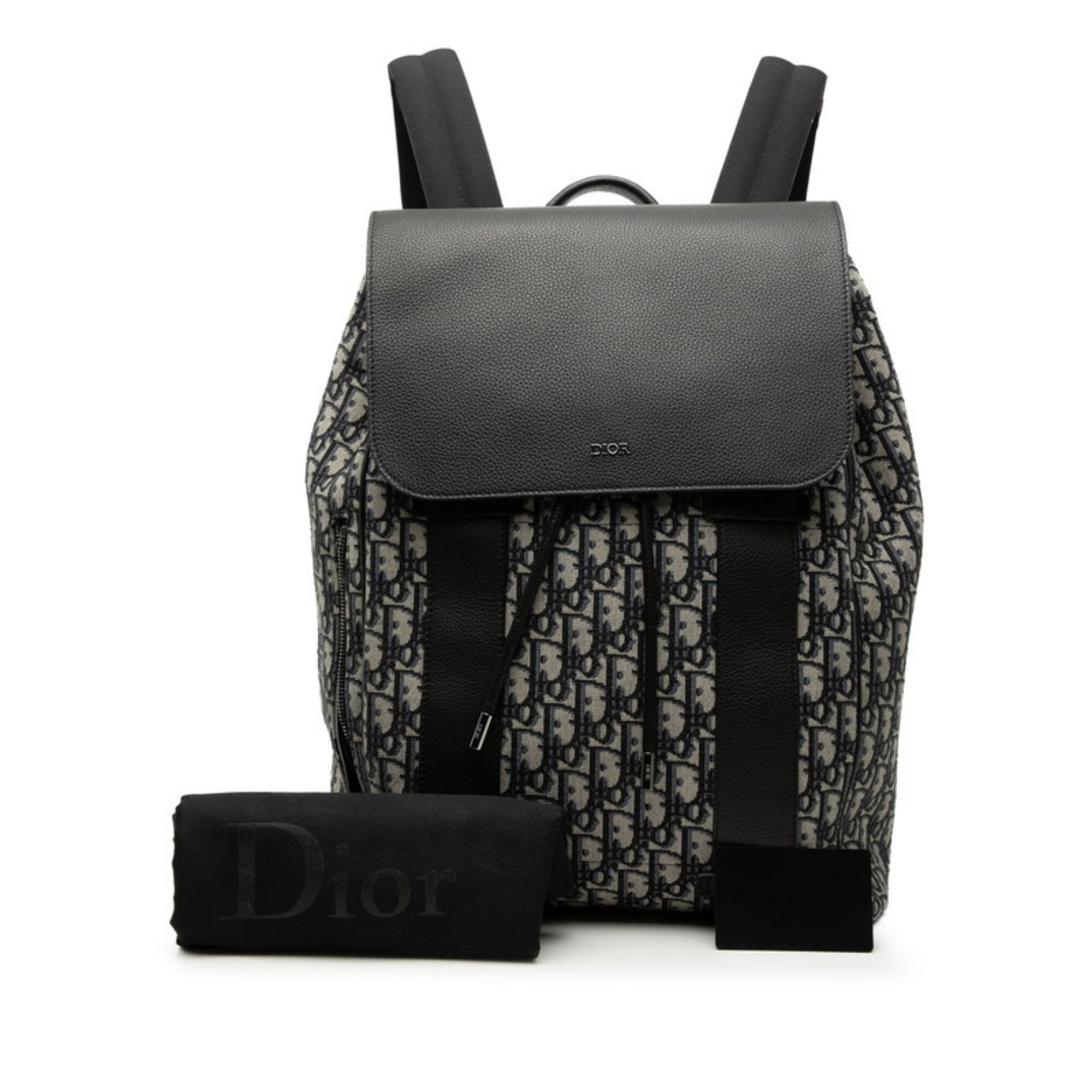 Christian Dior Trotter Black Gray Leather Fabric Backpack (Pre-Owned)